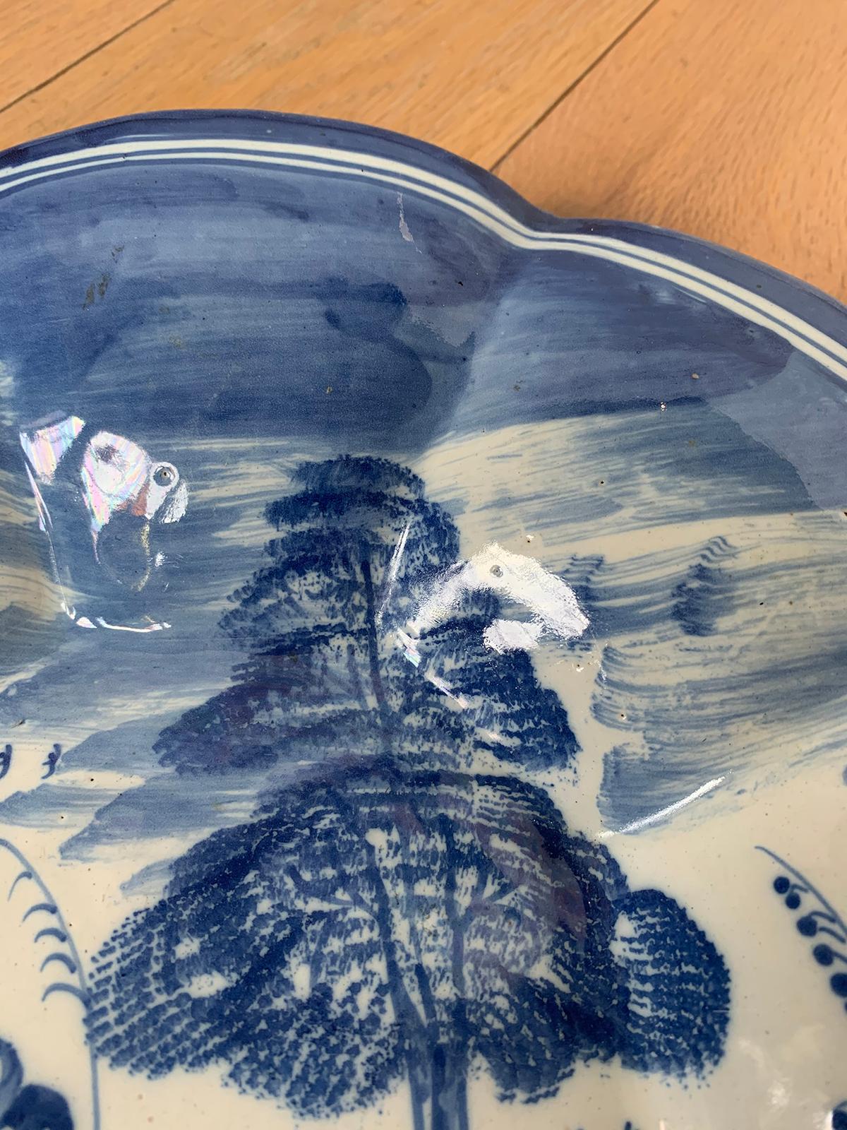18th Century and Earlier 18th Century Delft Blue and White Porcelain Round Scalloped Charger, Unmarked