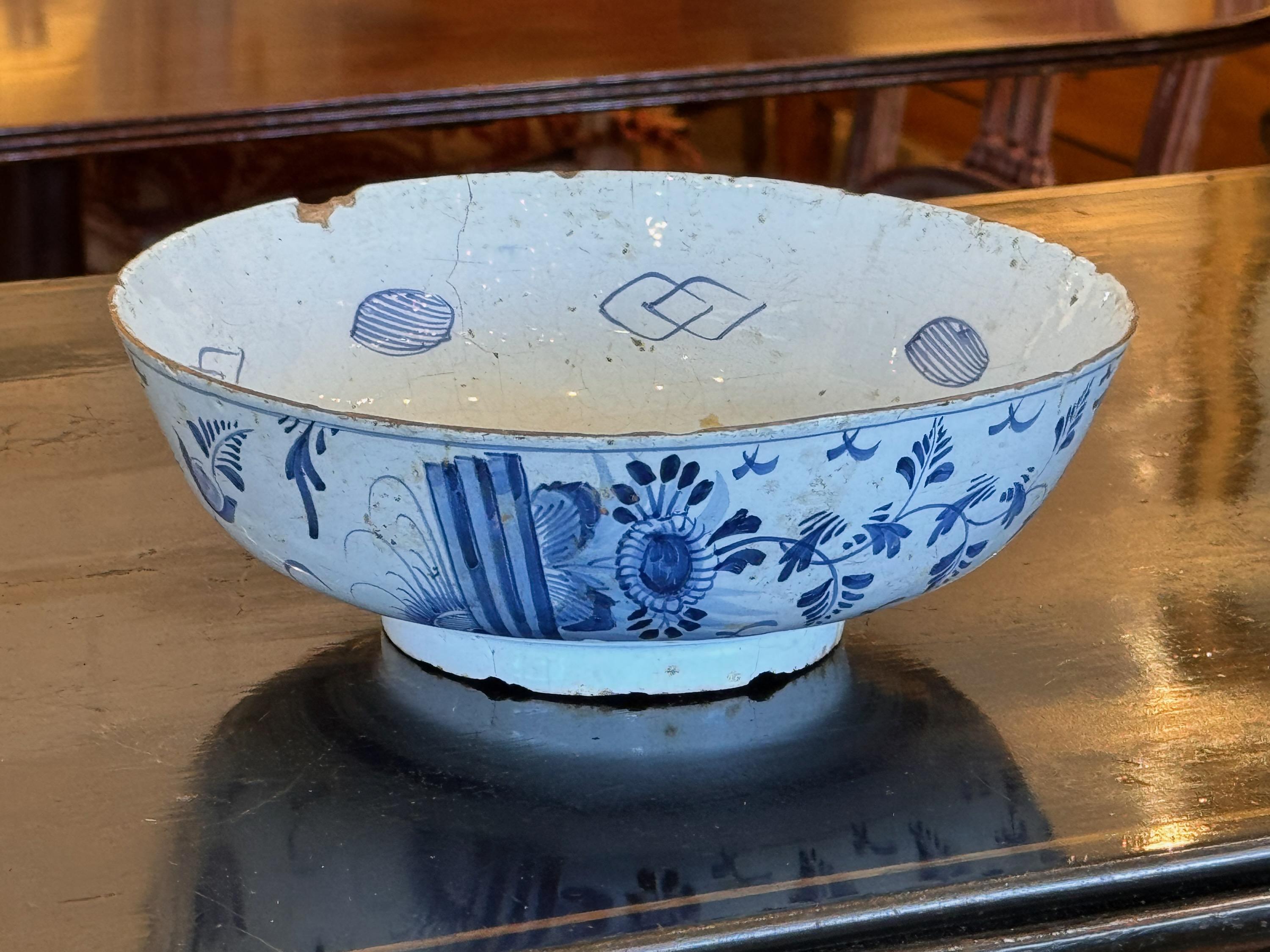 A nice size delft bowl. Lovely with imperfections.