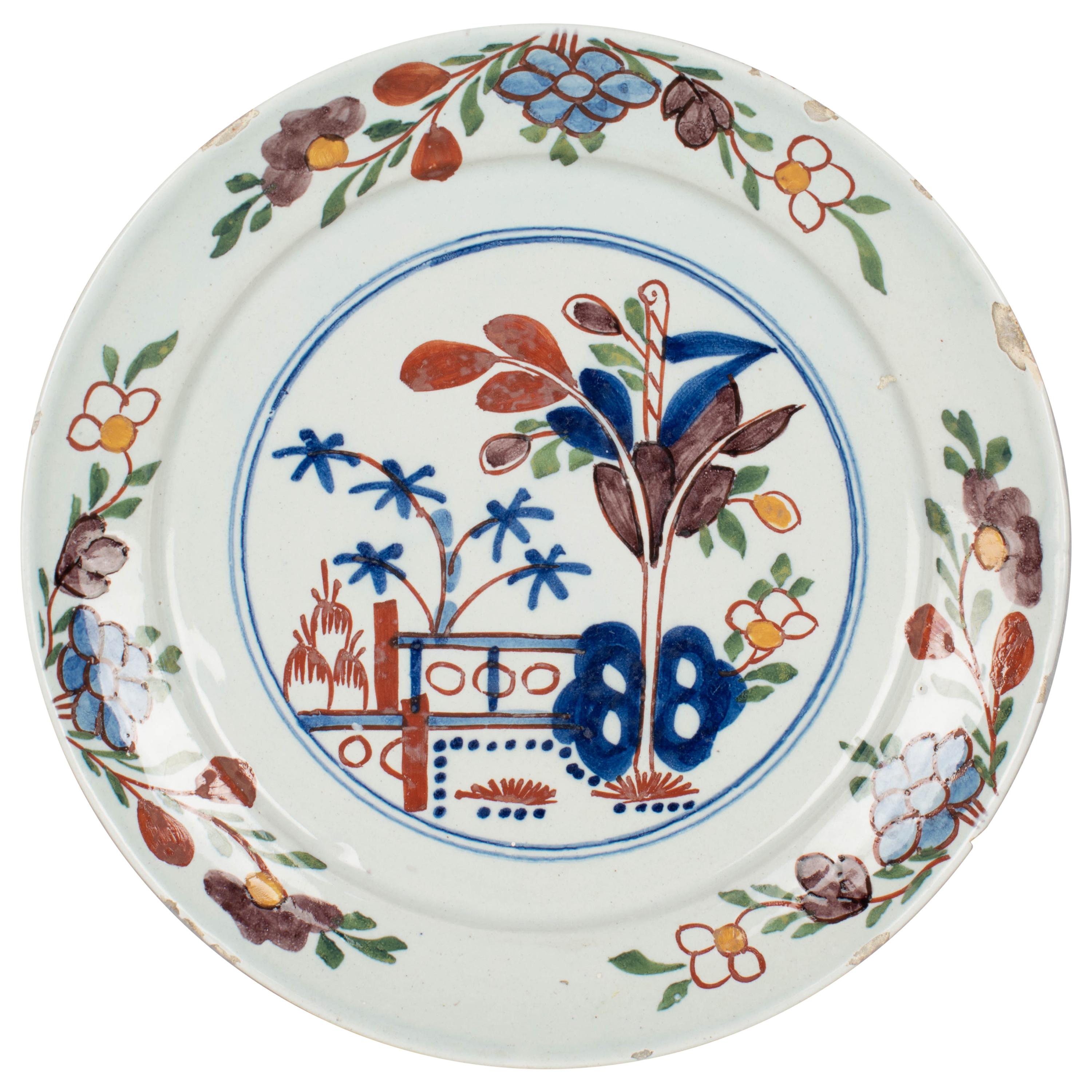 18th Century Delft Ceramic Plate For Sale