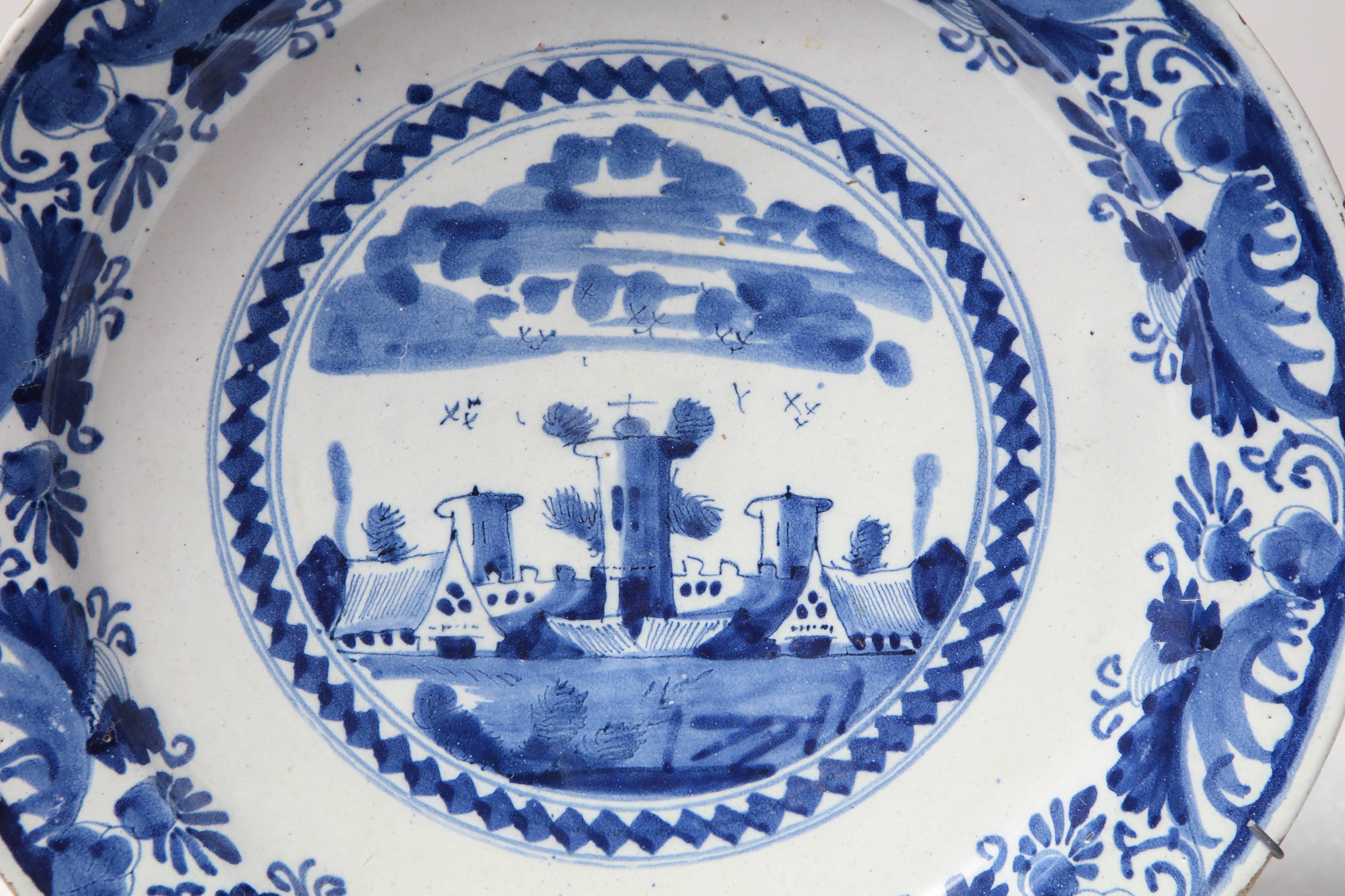 18th century blue and white delft charger.