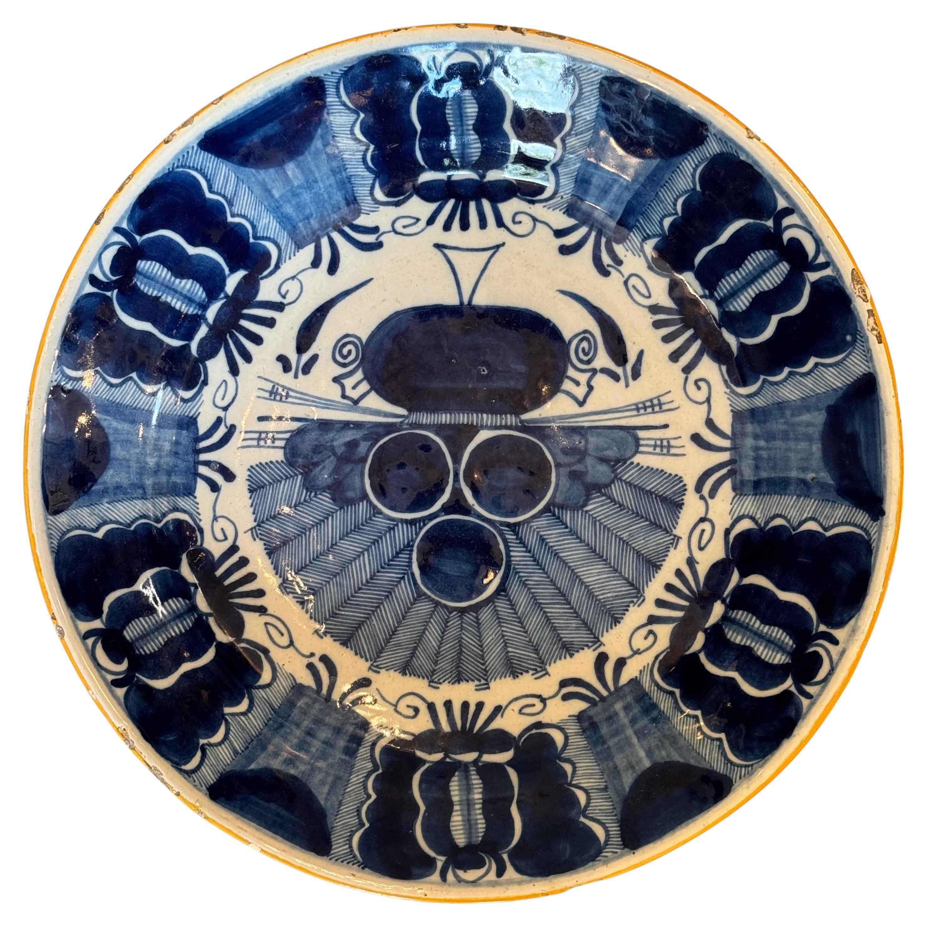 18th Century Delft Charger With Deep Peacock Pattern
