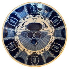 18th Century Delft Charger With Deep Peacock Pattern