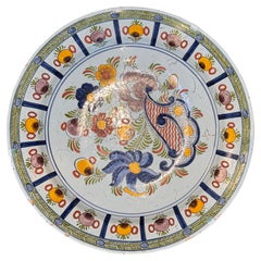 18th Century Delft Charger With Floral and Foliate Decoration
