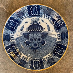 18th Century Delft Charger With Peacock Decoration