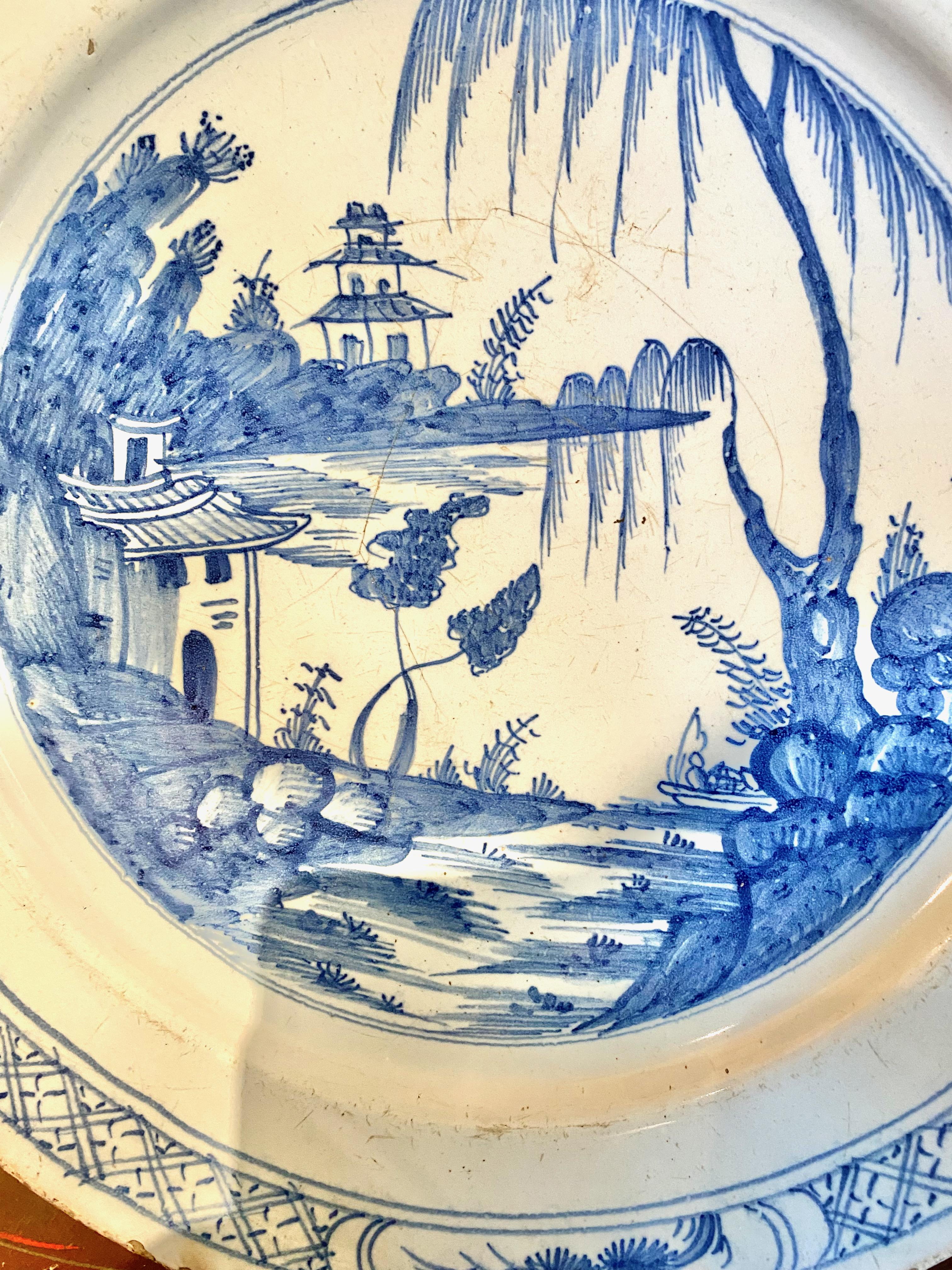 Dutch 18th Century Delft Chinoiserie Charger For Sale