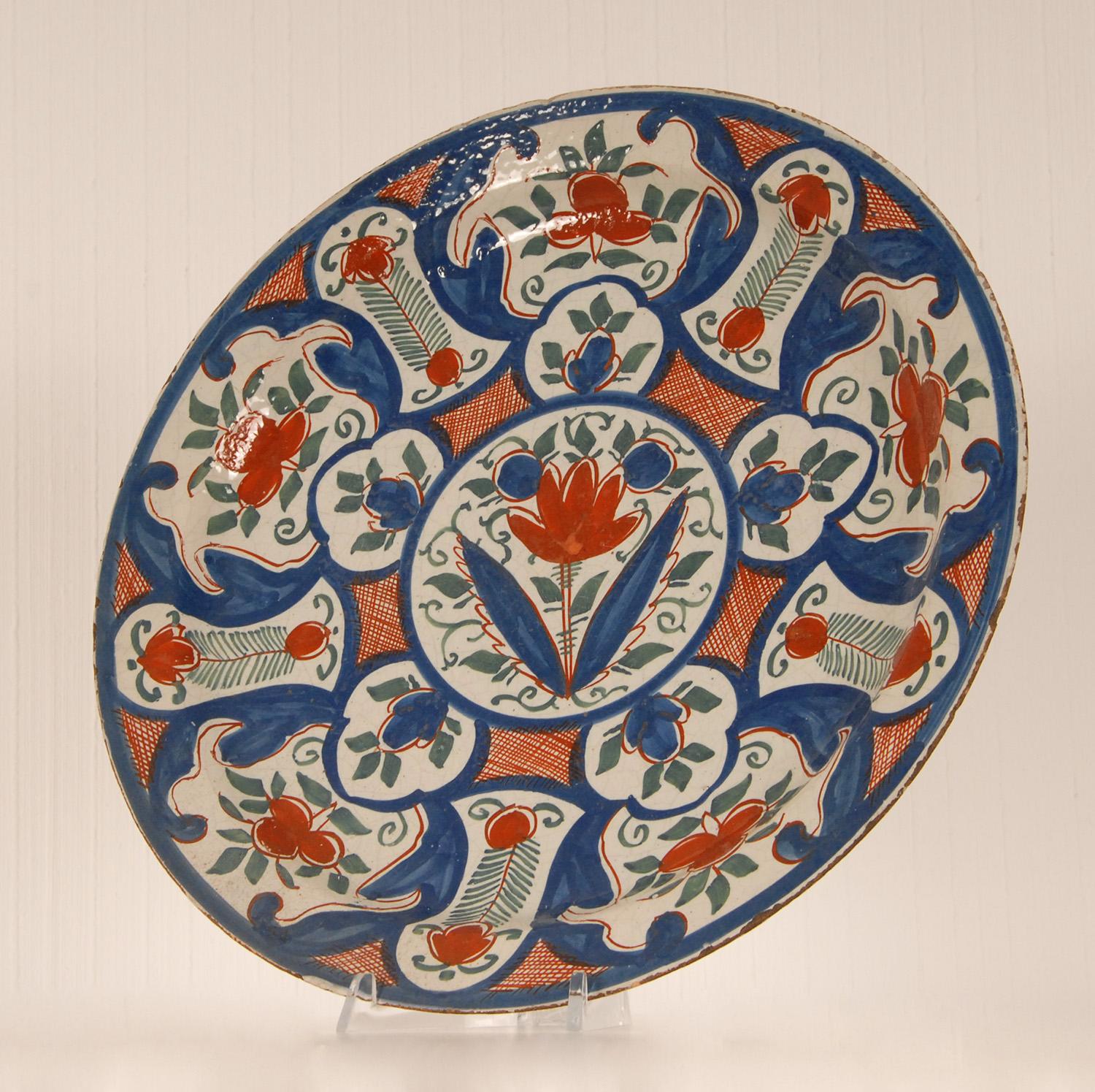 18th Century Delft Chinoiserie Dish Baroque Polychrome Delftware Collector Plate 4