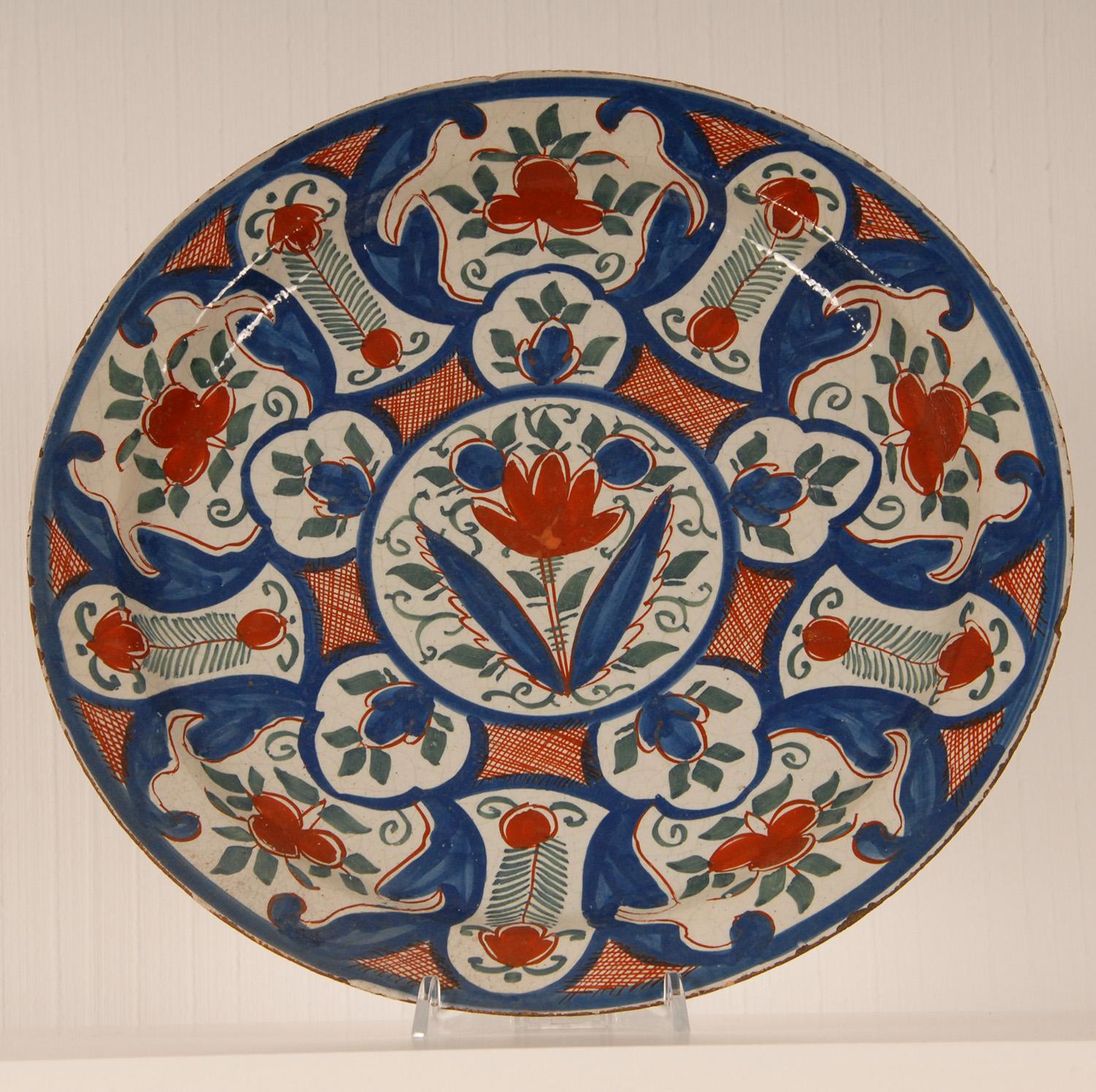 18th Century Delft Chinoiserie Dish Baroque Polychrome Delftware Collector Plate 5