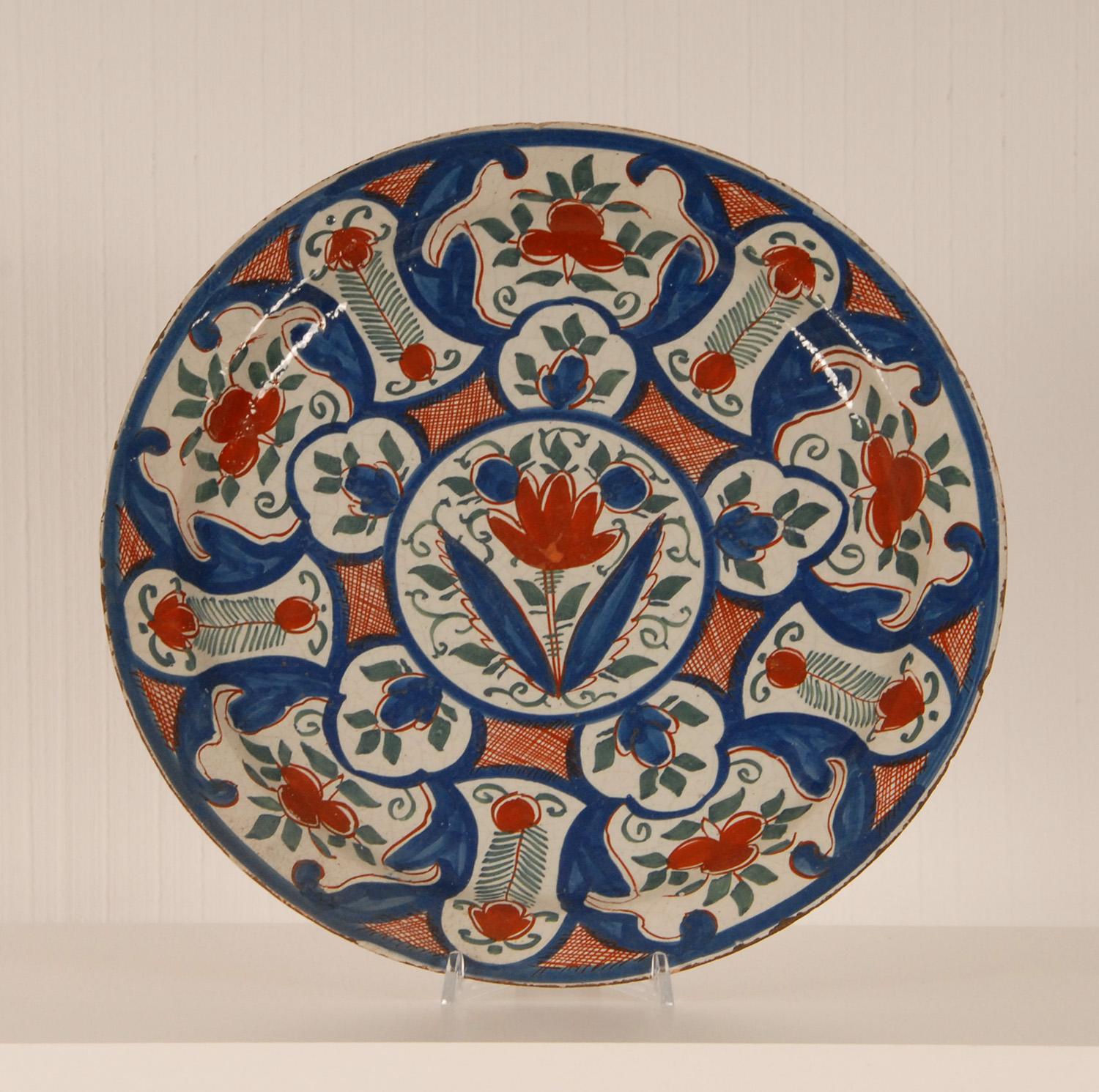 18th Century Delft Chinoiserie Dish Baroque Polychrome Delftware Collector Plate 8