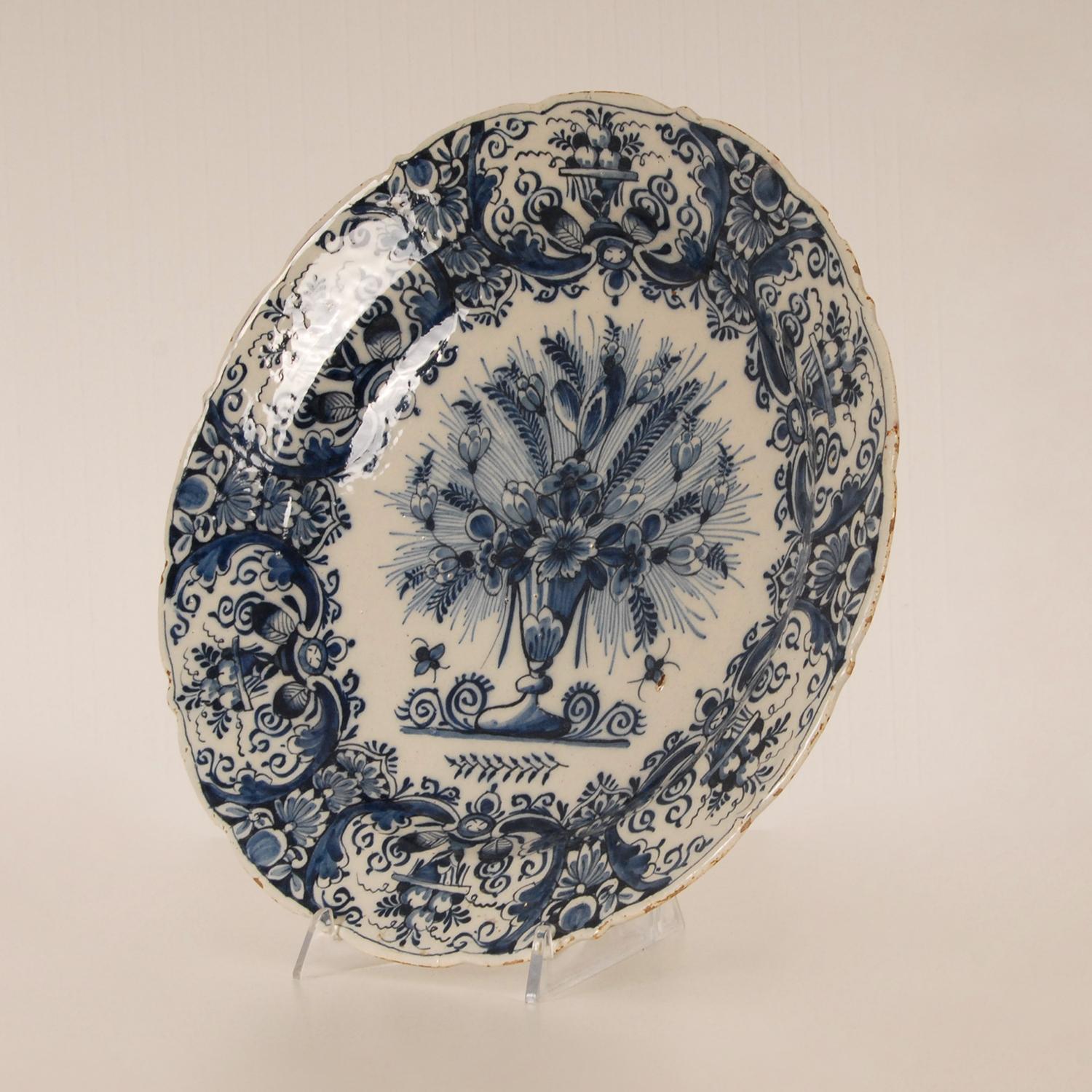Earthenware 18th Century Delft Dutch Delftware Blue and White Cabinet Plate Collectors plate For Sale