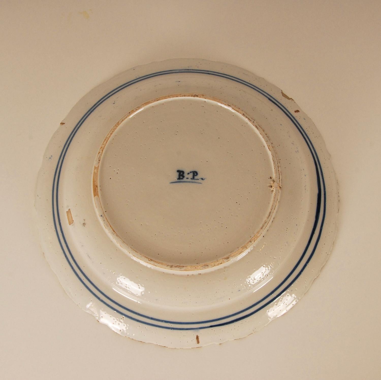 18th Century and Earlier 18th Century Delft Dutch Delftware Blue and White Cabinet Plate Collectors plate For Sale