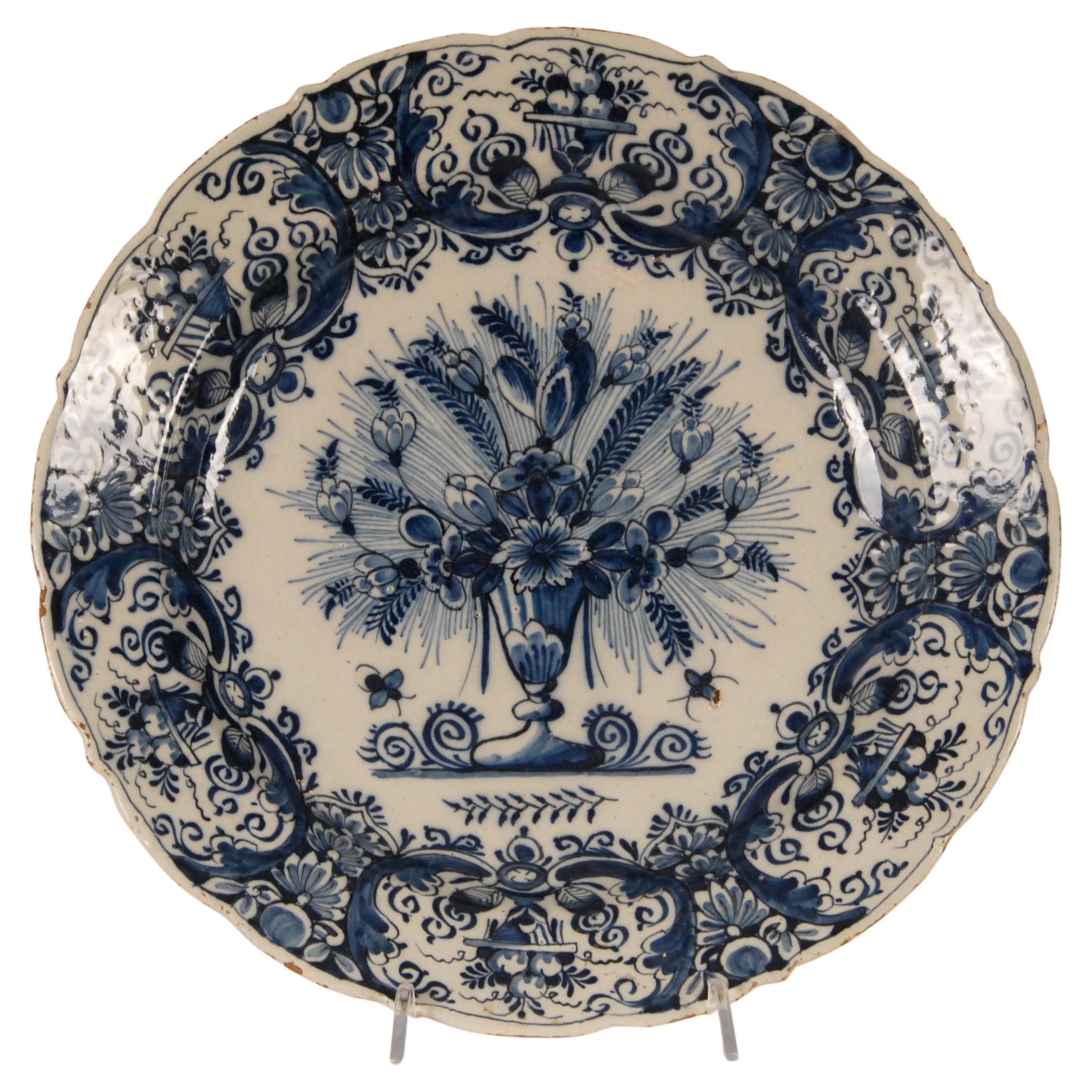 18th Century Delft Dutch Delftware Blue and White Cabinet Plate Collectors plate For Sale