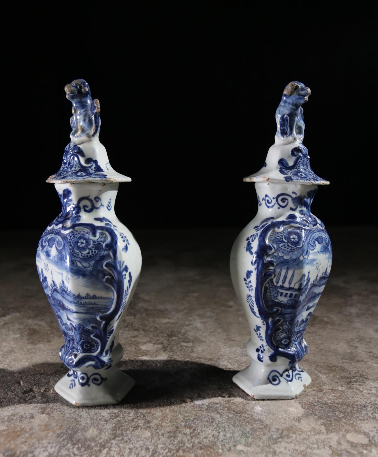 Rococo 18th Century Dutch Delft Earthenware Vases Pieter van den Briel’t Fortuyn For Sale