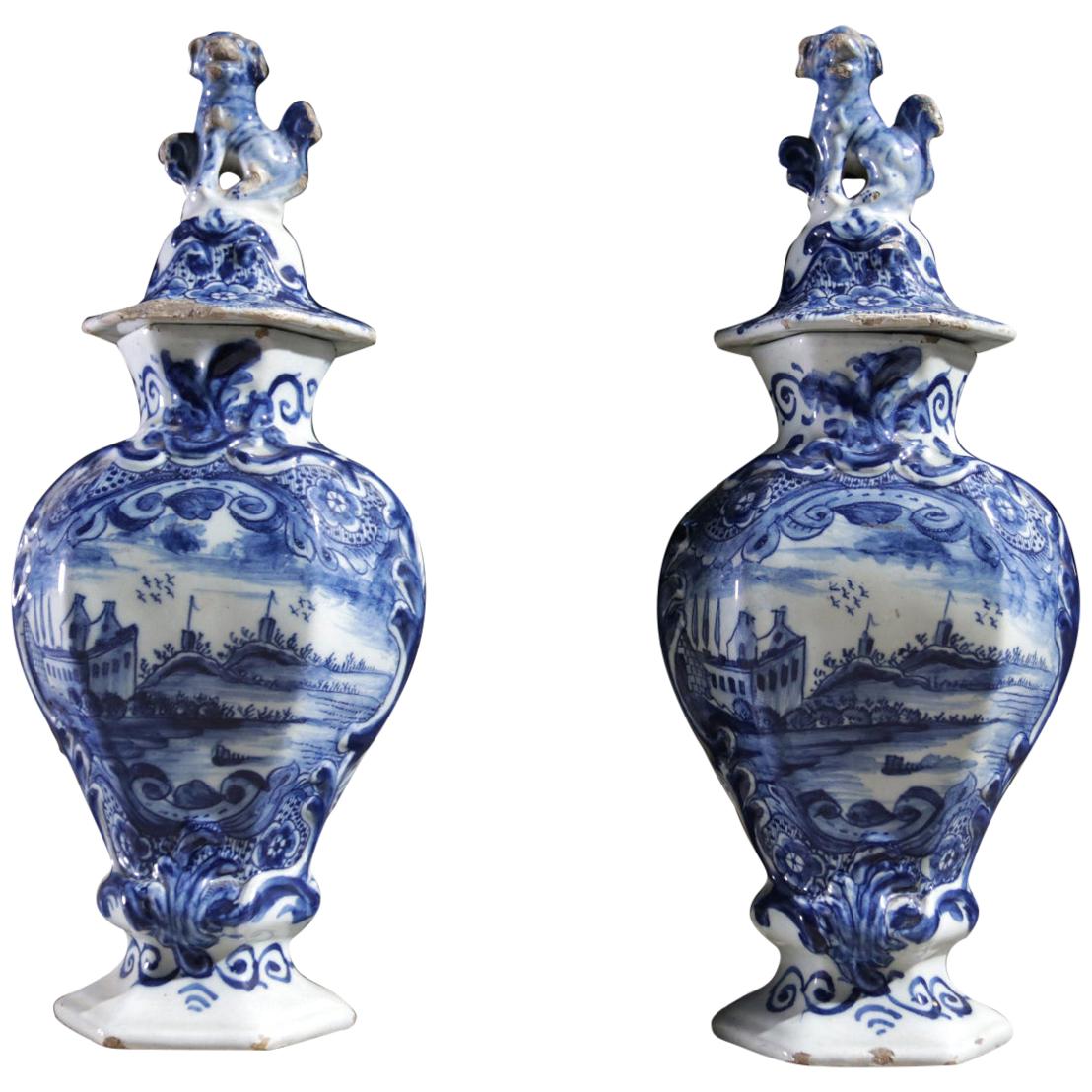 18th Century Dutch Delft Earthenware Vases Pieter van den Briel’t Fortuyn