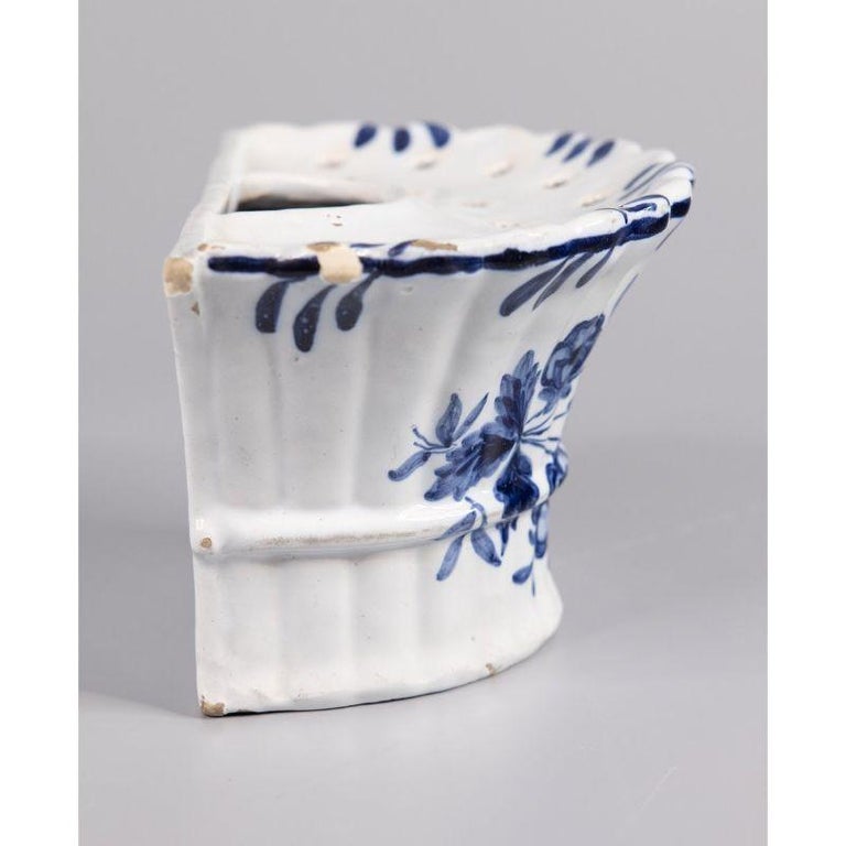 18th Century and Earlier 18th Century Delft Faience Flower Brick Wall Pocket Vase For Sale