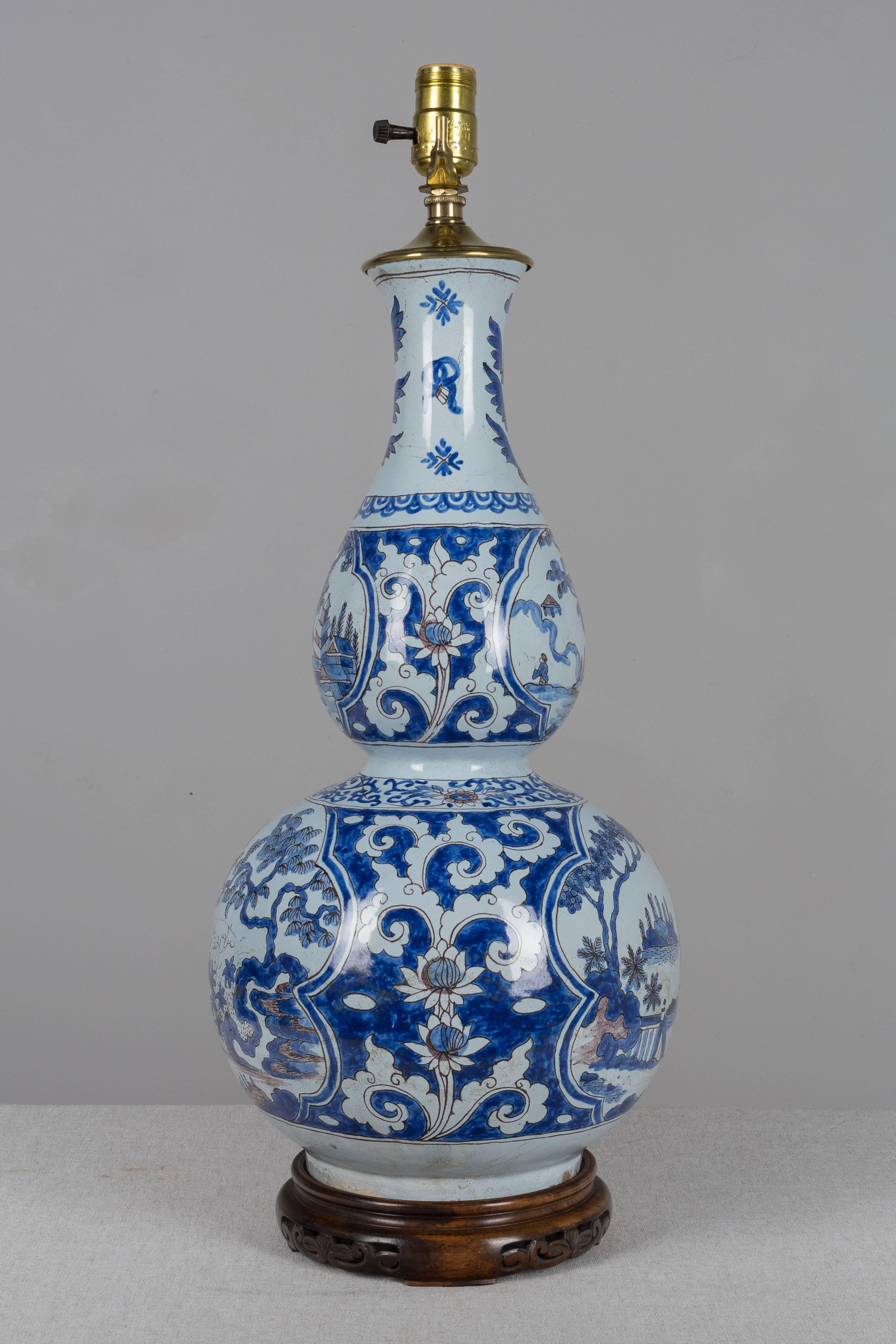 Chinoiserie 18th Century Delft Faience Lamp