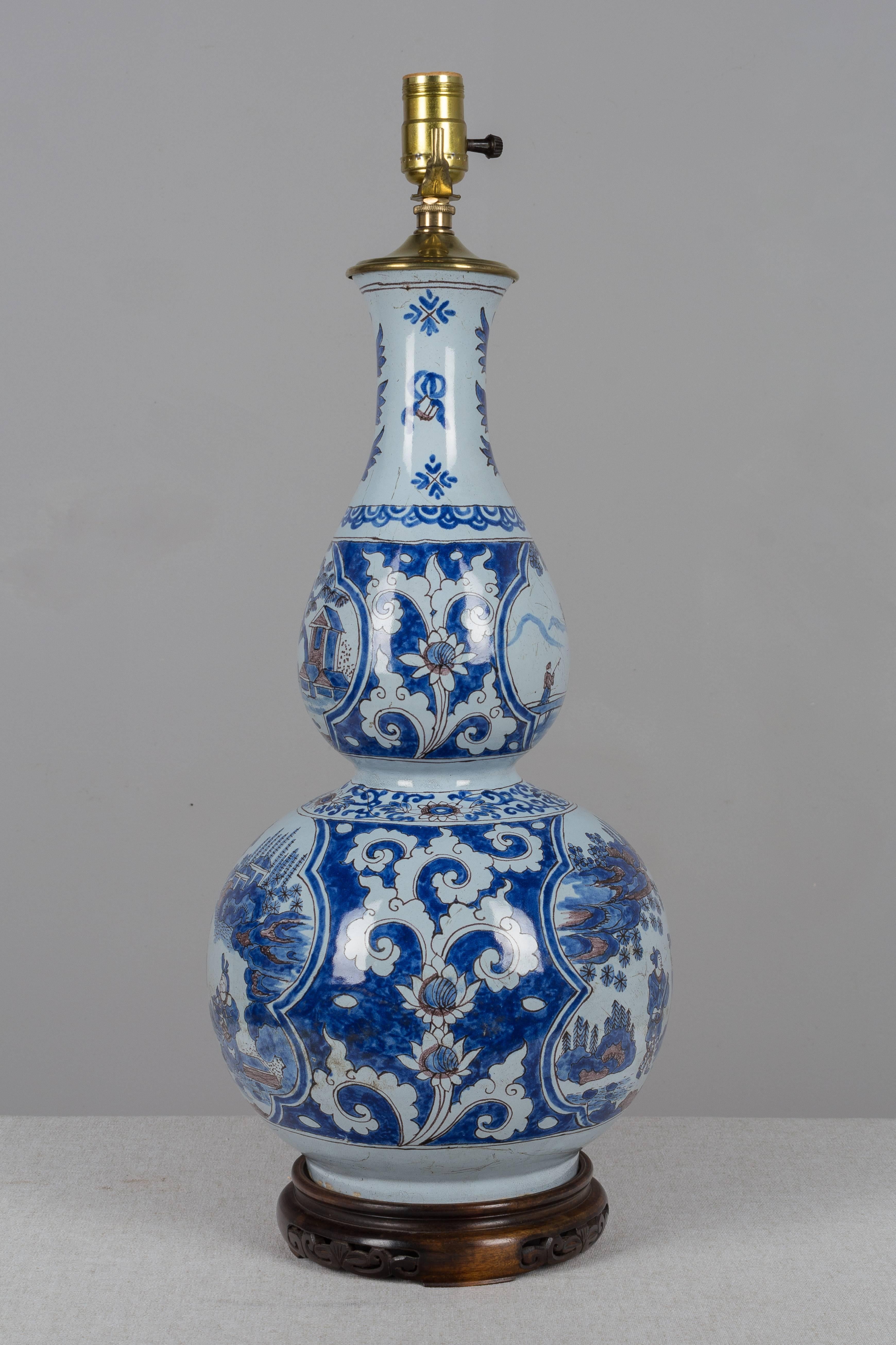 Hand-Carved 18th Century Delft Faience Lamp