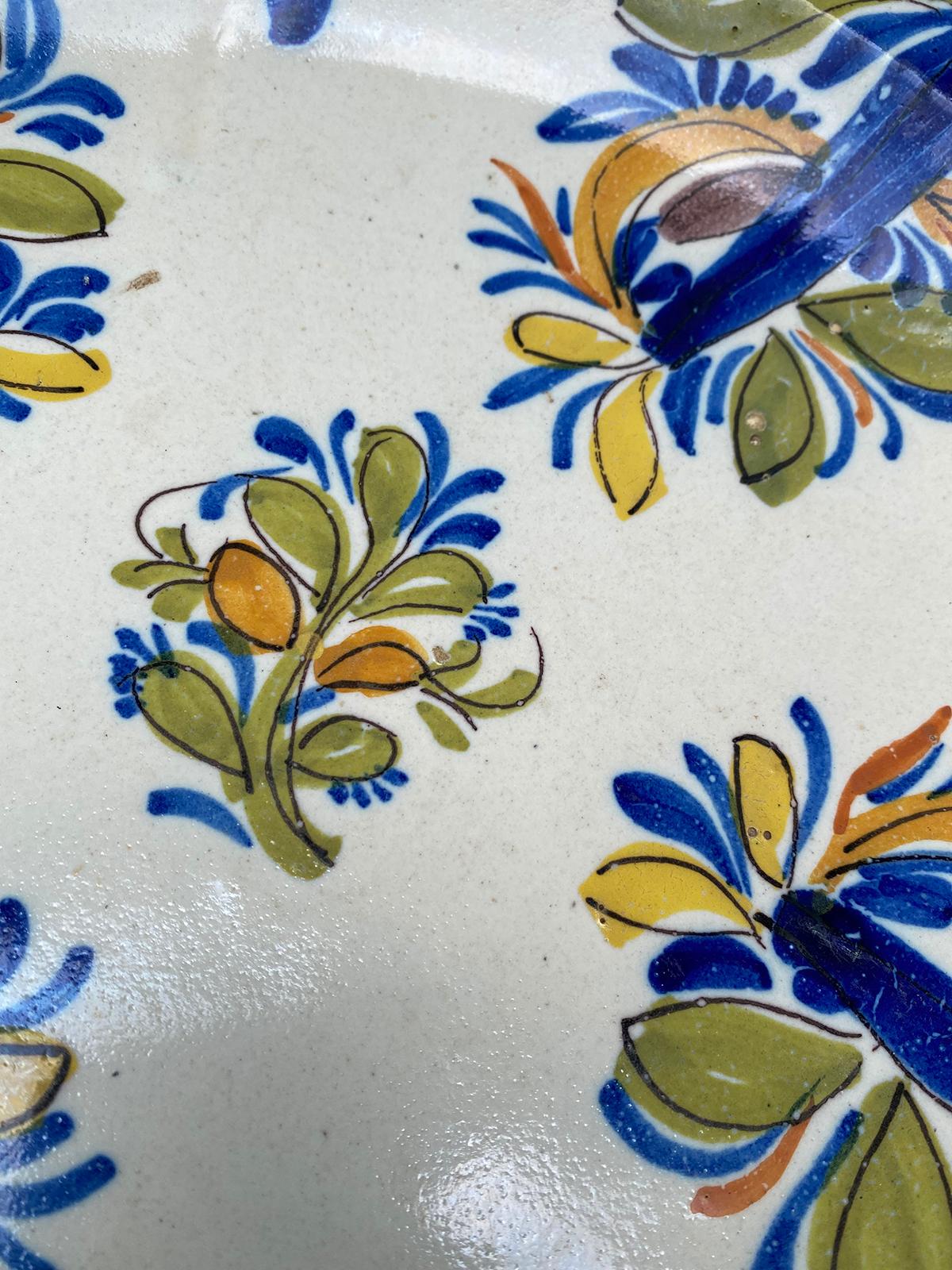 Ceramic 18th Century Delft Faience Polychrome Charger with Plate Hanger, Signed V.M.D. For Sale