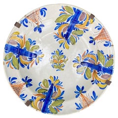 18th Century Delft Faience Polychrome Charger with Plate Hanger, Signed V.M.D.