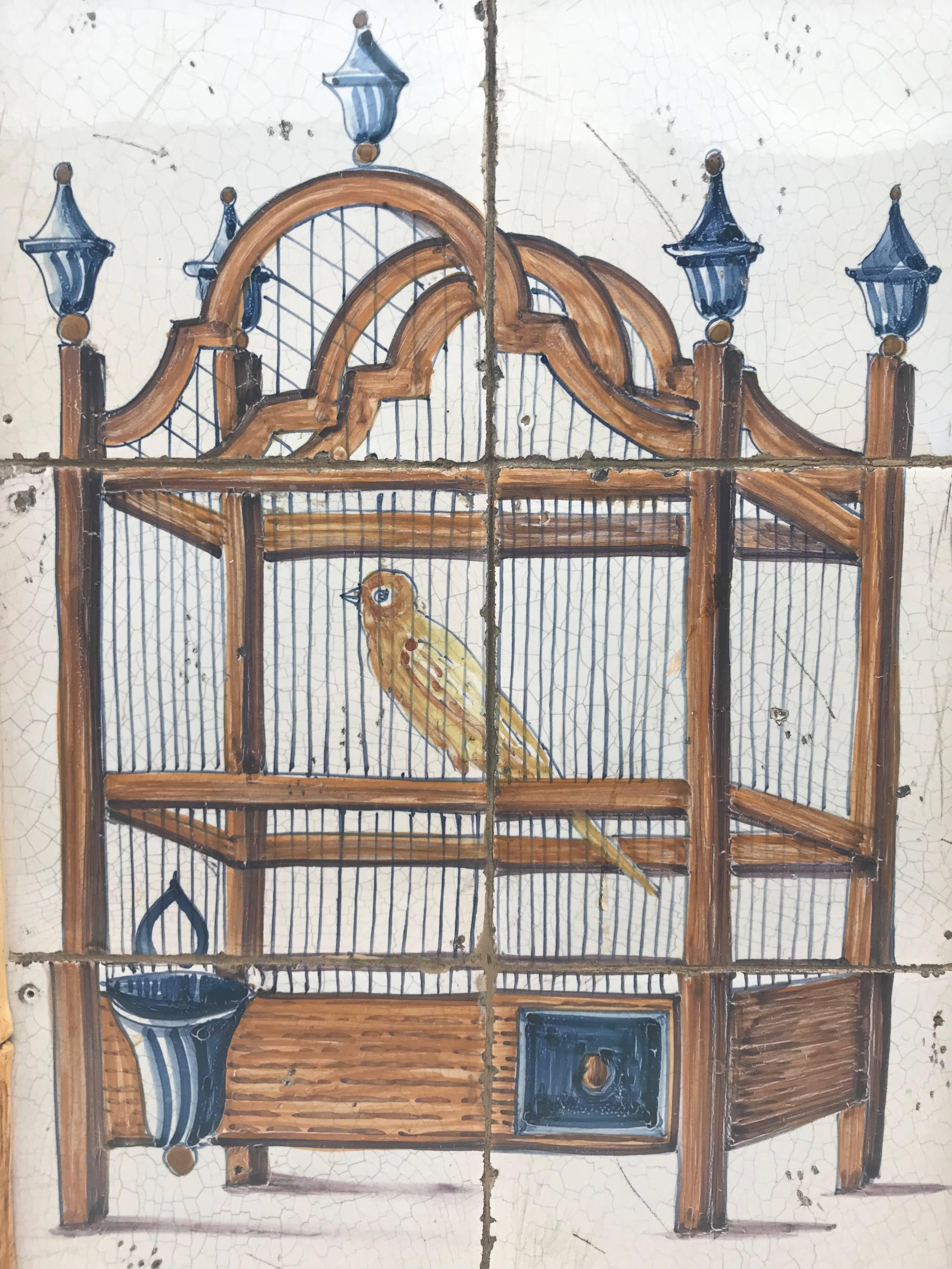 18th Century Delft Framed Tile Panel of a Yellow Bird in a Cage 3