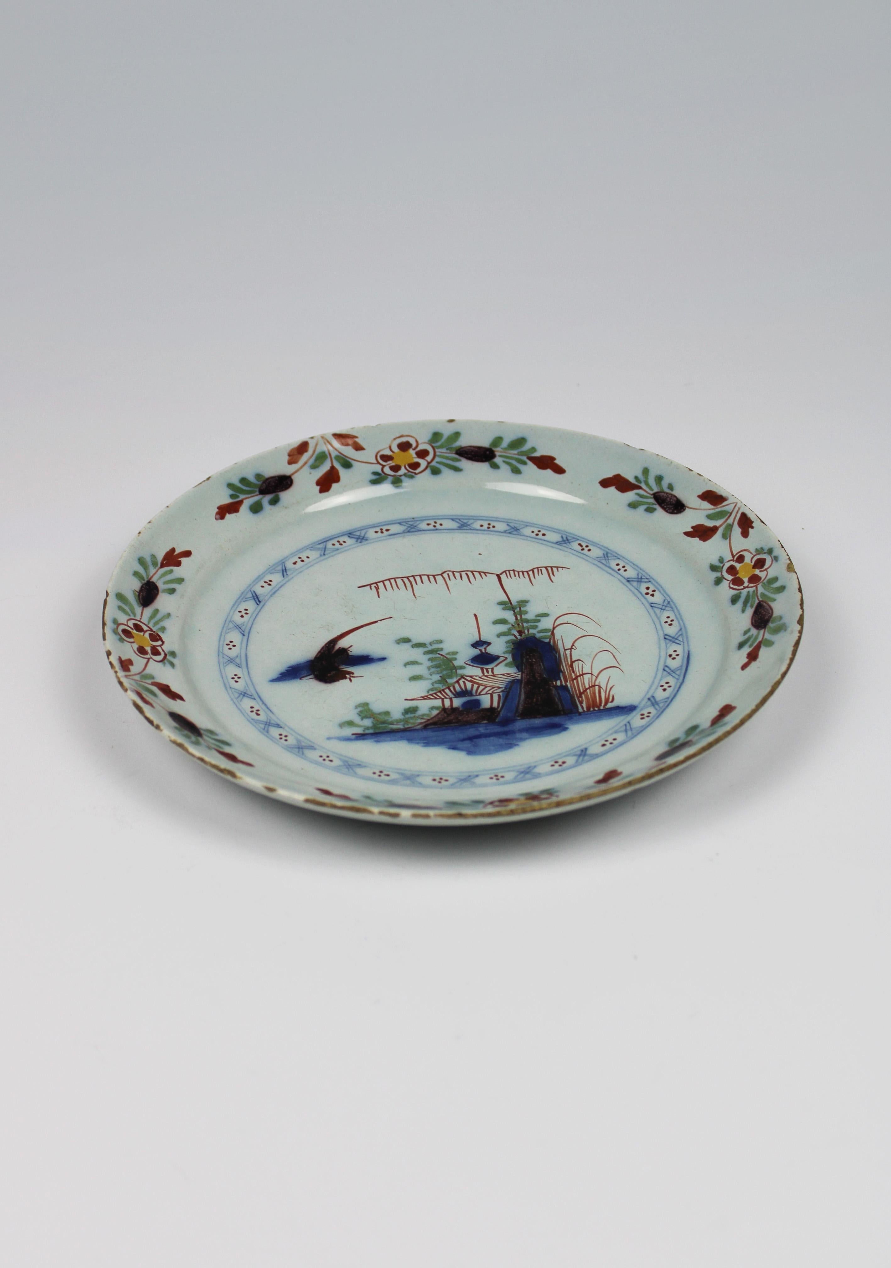 Dutch 18th Century Delft Glazed Pancake Dish Polychrome Earthenware The Netherlands For Sale