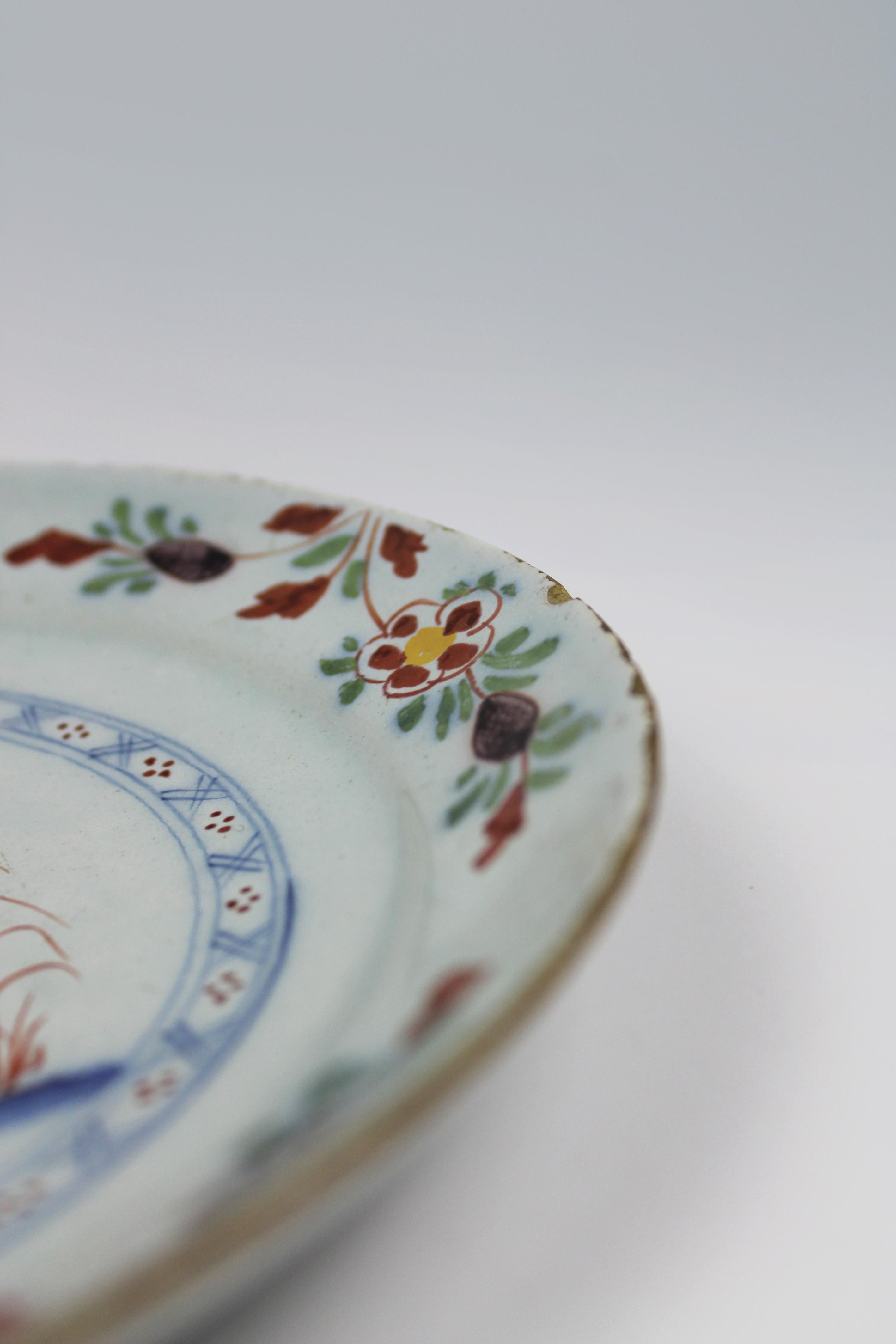 18th Century and Earlier 18th Century Delft Glazed Pancake Dish Polychrome Earthenware The Netherlands For Sale