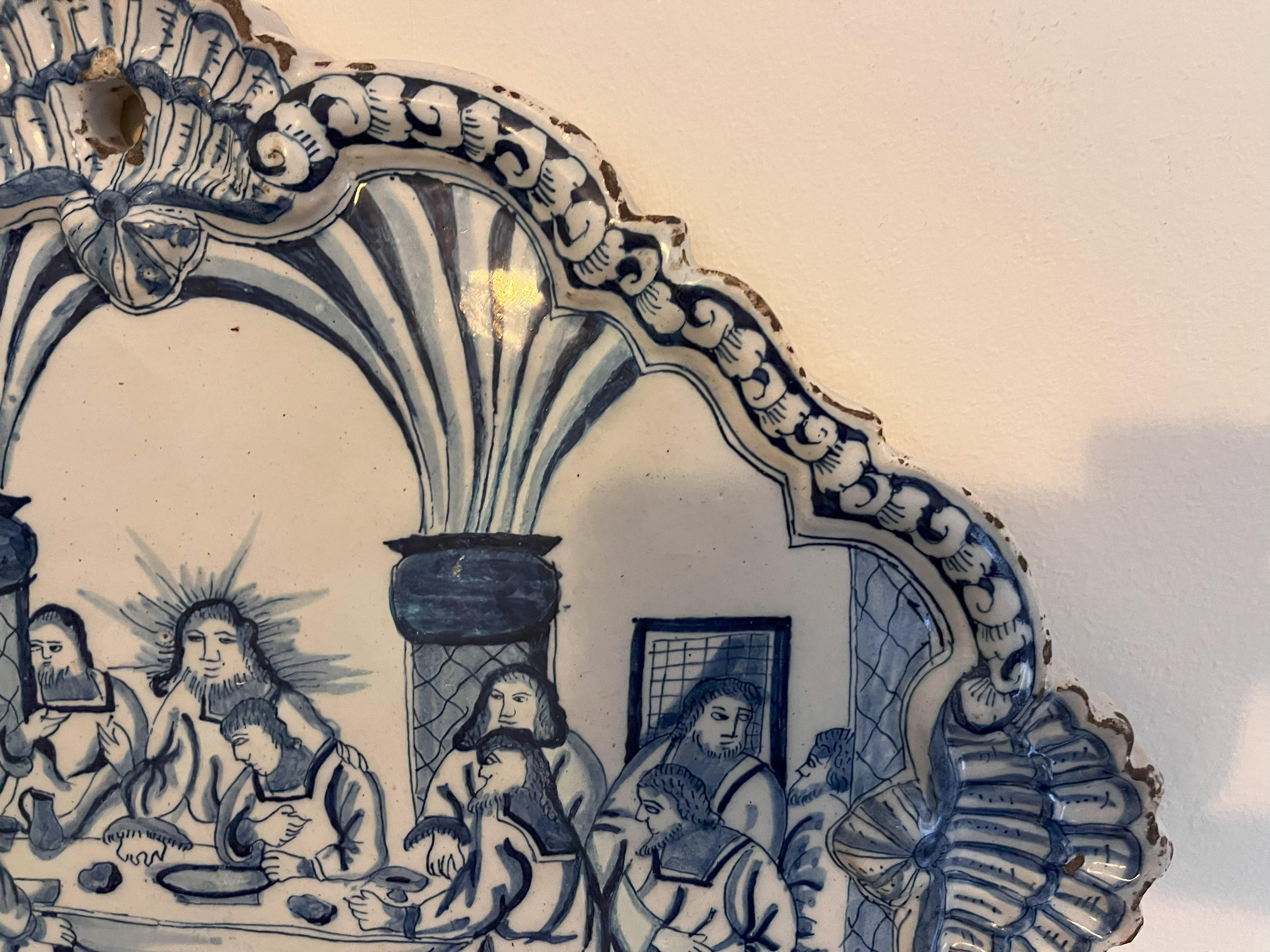 English 18th Century Delft ‘Last Supper’ Plaque For Sale