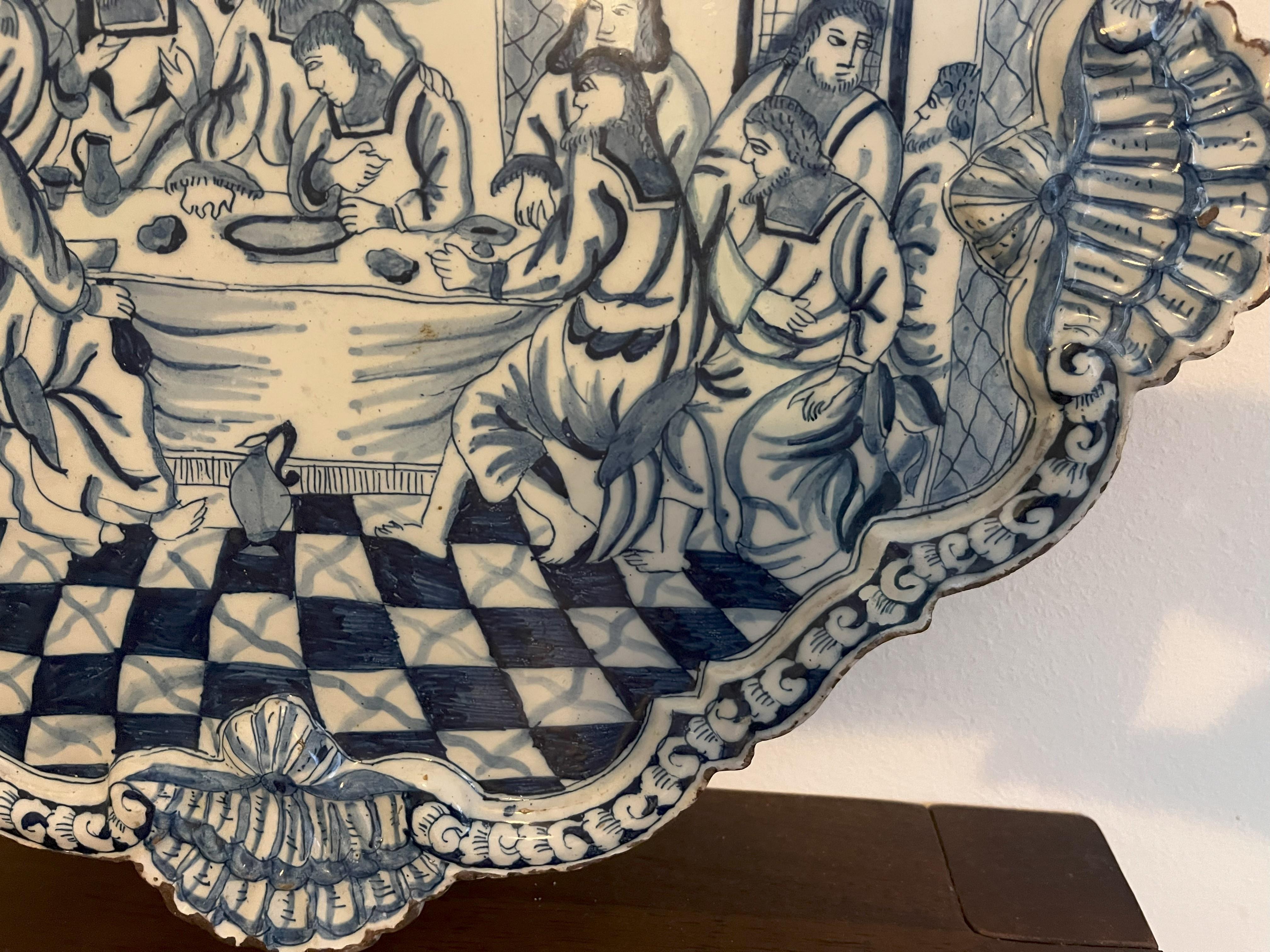 Hand-Crafted 18th Century Delft ‘Last Supper’ Plaque For Sale