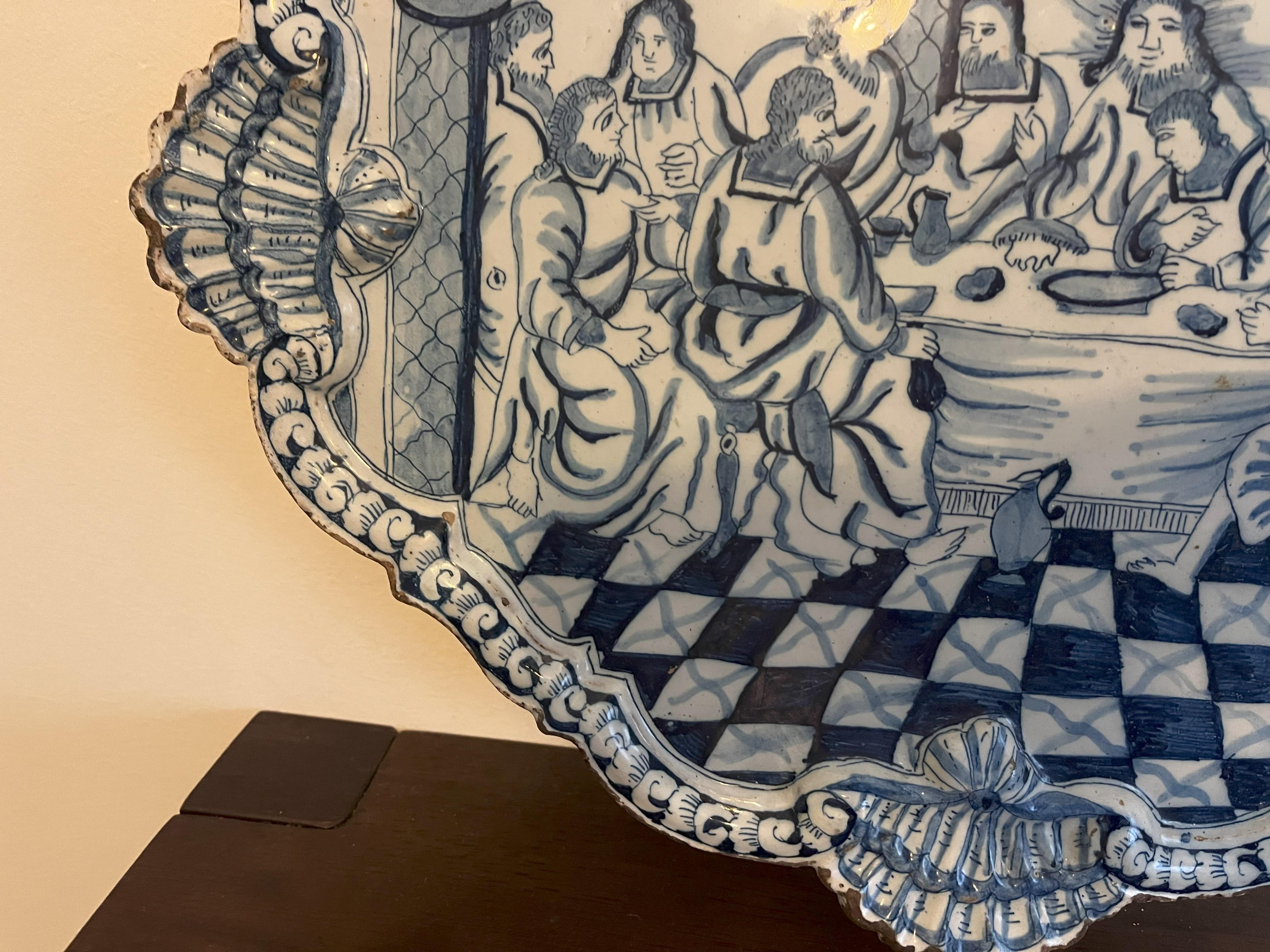 18th Century Delft ‘Last Supper’ Plaque In Good Condition For Sale In Maidstone, GB