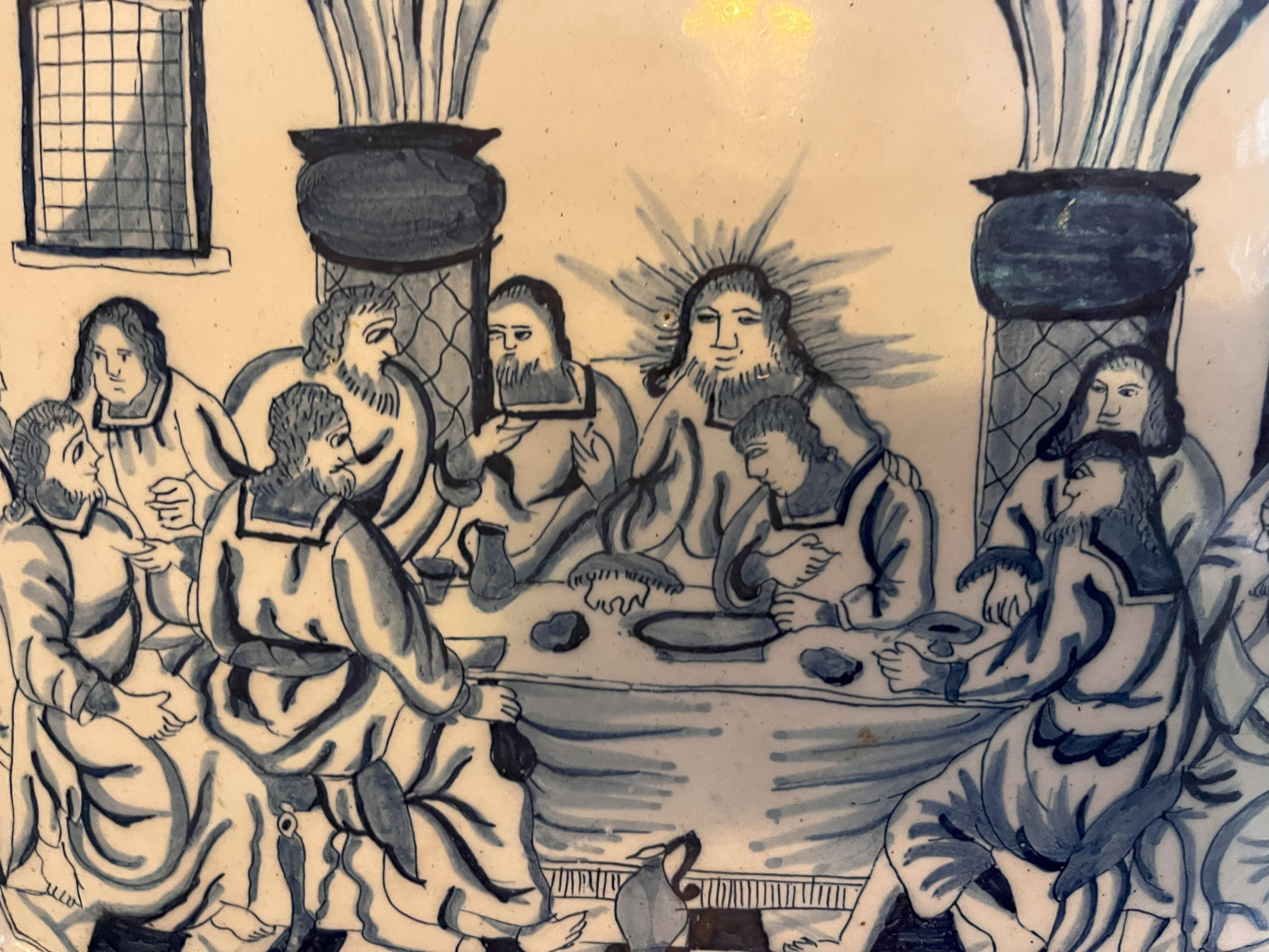 Earthenware 18th Century Delft ‘Last Supper’ Plaque For Sale