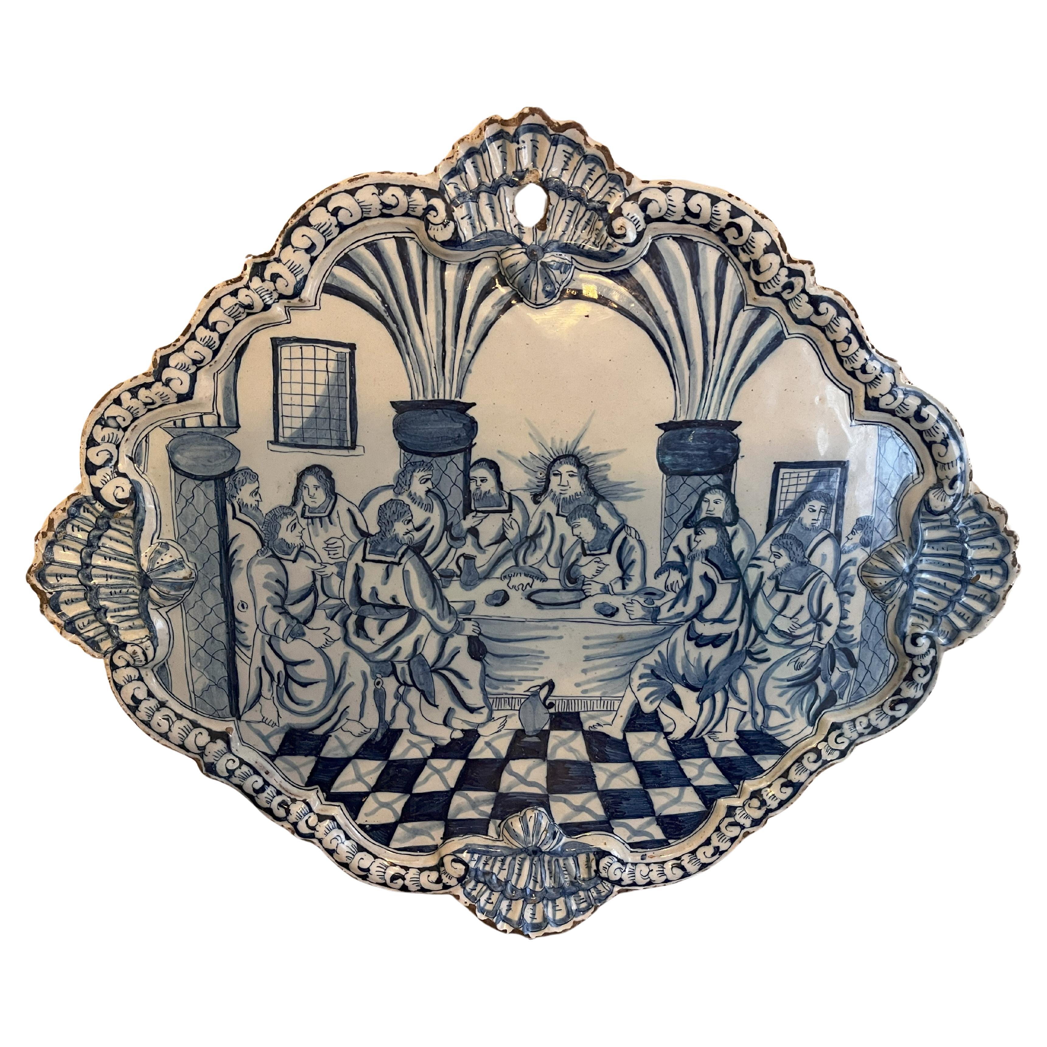 18th Century Delft ‘Last Supper’ Plaque For Sale