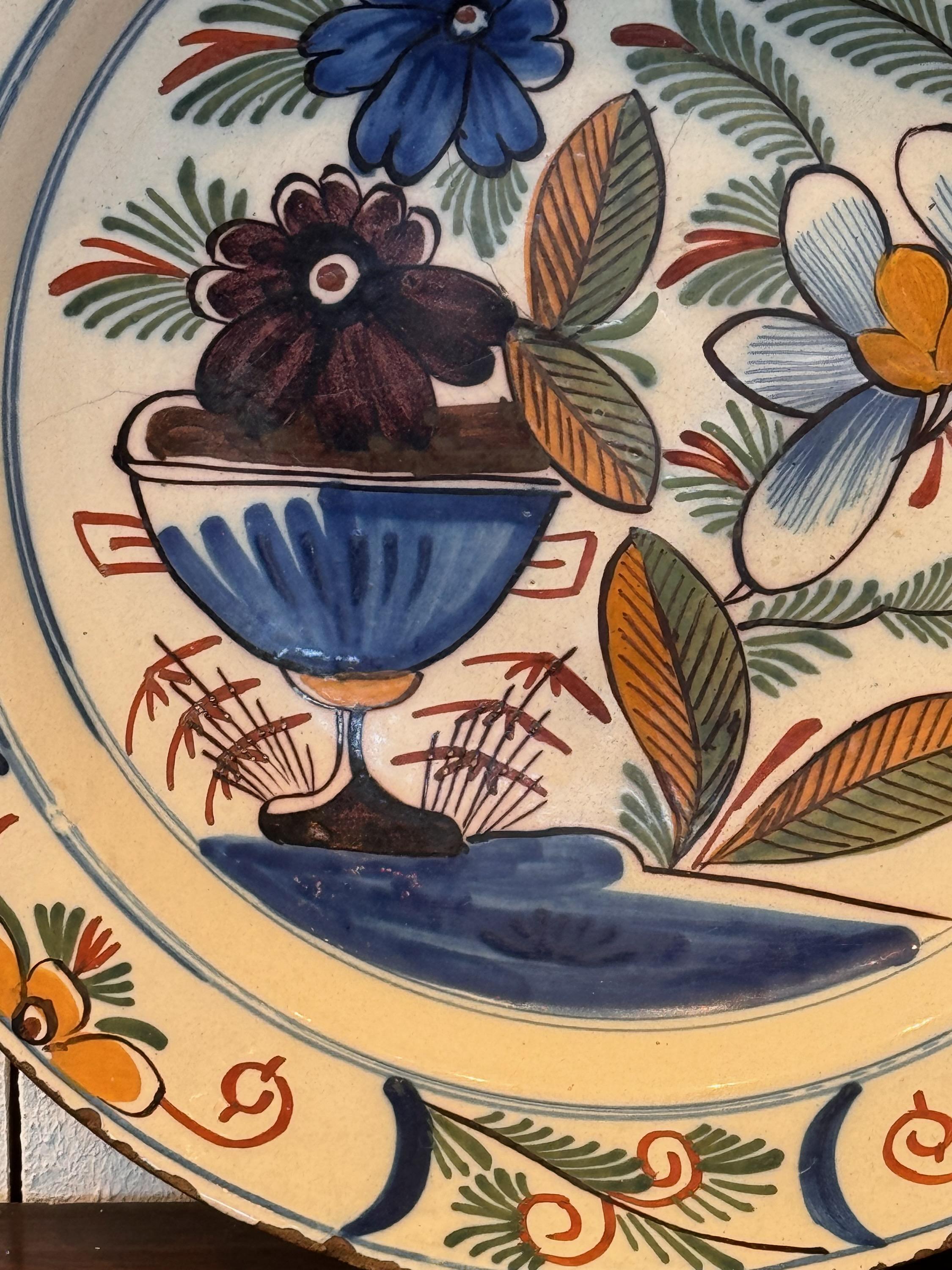 18th Century and Earlier 18th Century Delft Polychrome Charger For Sale