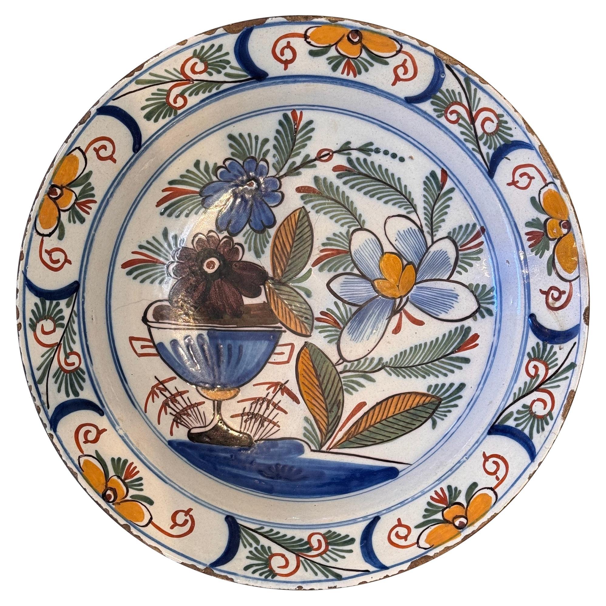 18th Century Delft Polychrome Charger For Sale