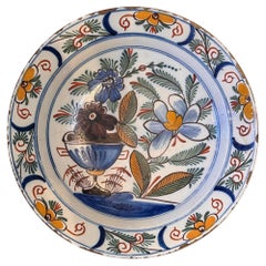 Antique 18th Century Delft Polychrome Charger