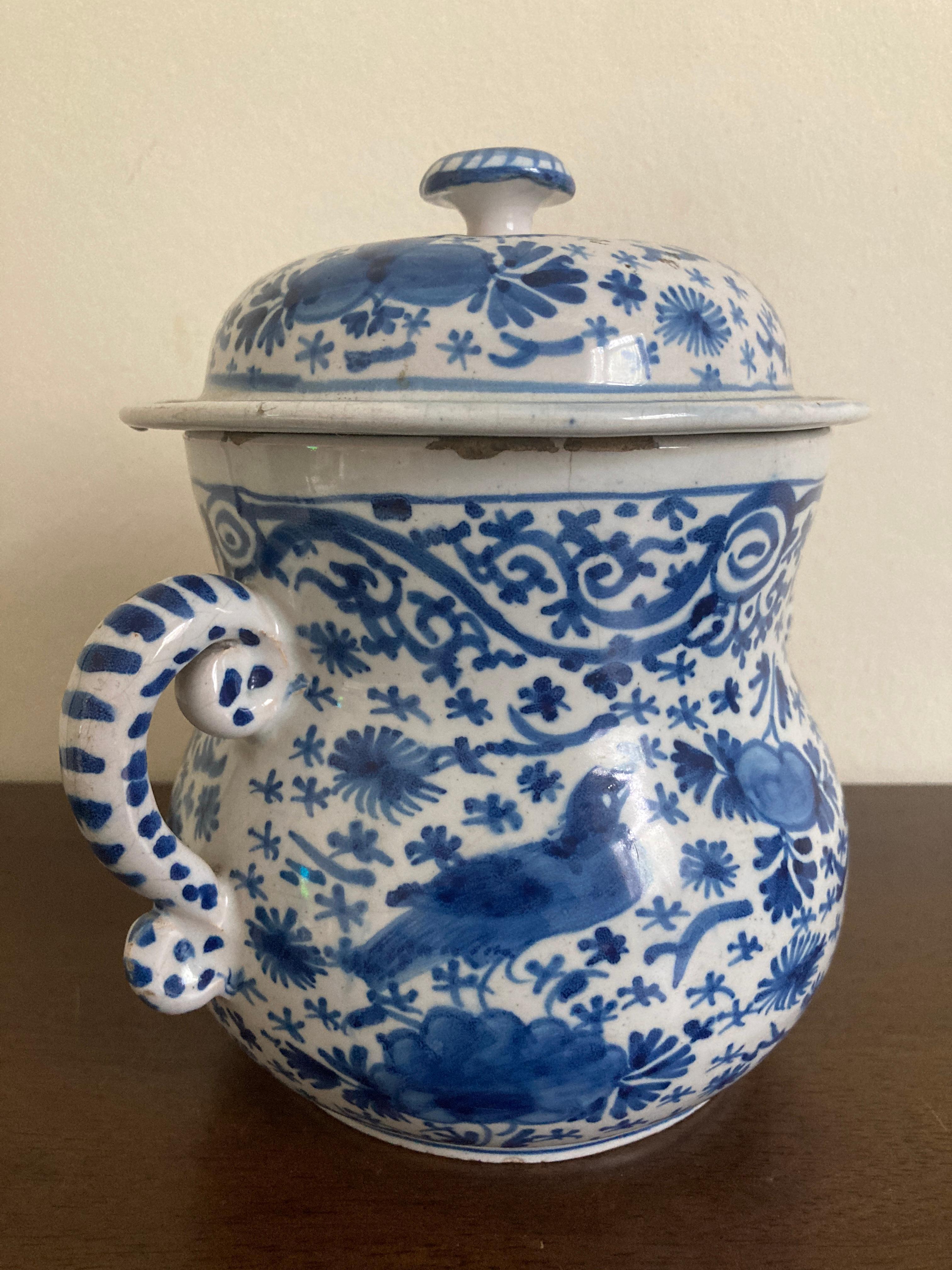 English 18th Century Delft Posset Pot with cover For Sale