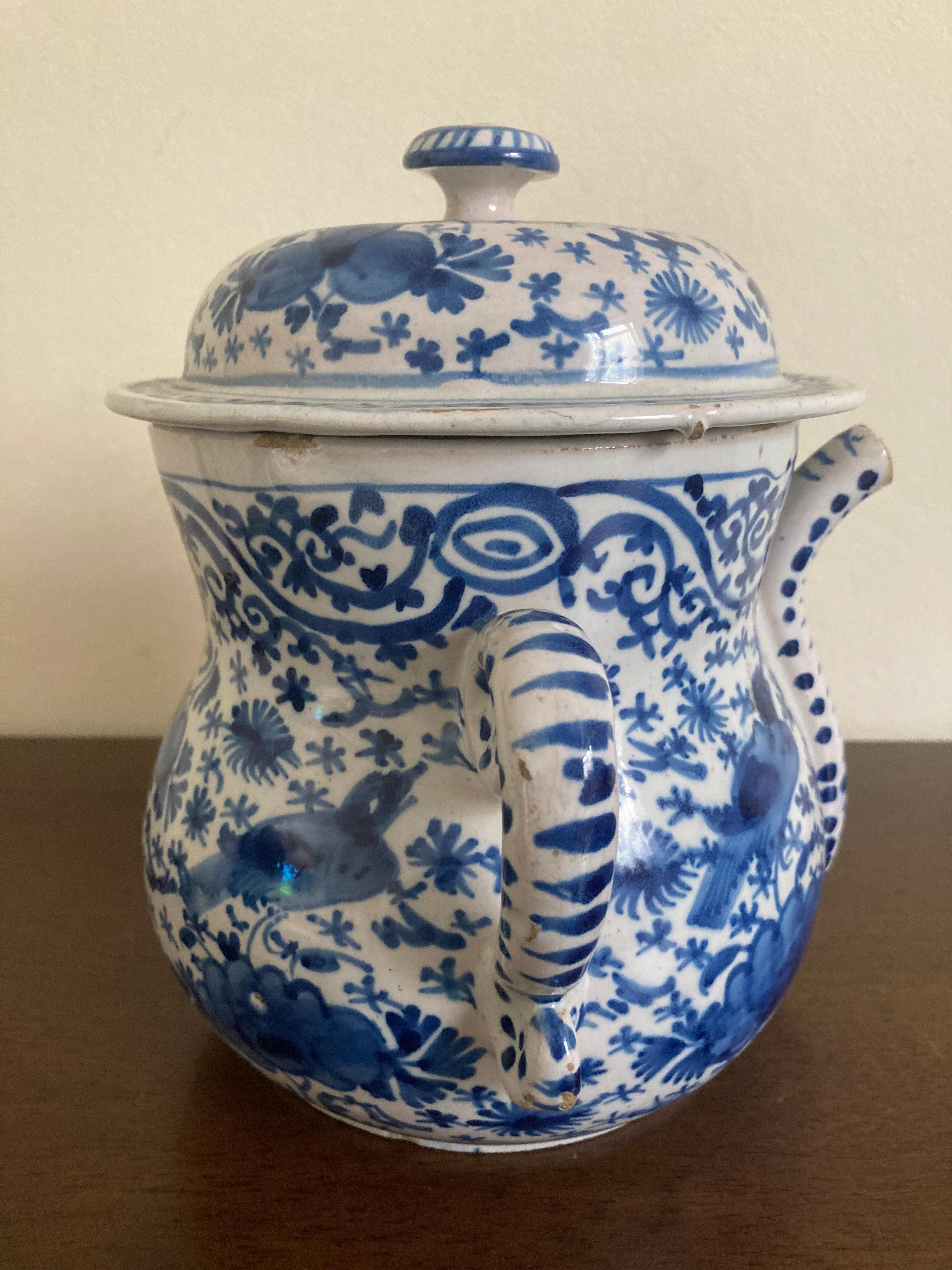 Earthenware 18th Century Delft Posset Pot with cover For Sale