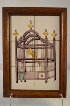 18th Century Delft Tile Panel of a Bird in a Cage