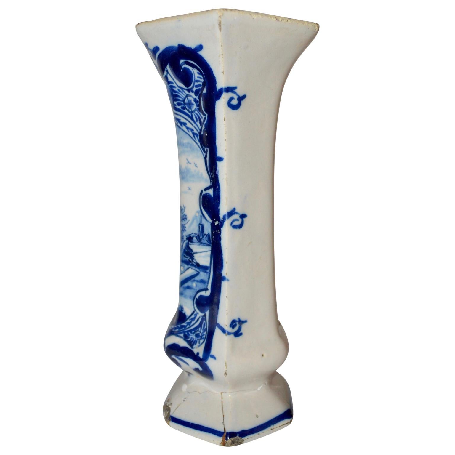 Rococo 18th Century Delft Trumpet Shaped Vase