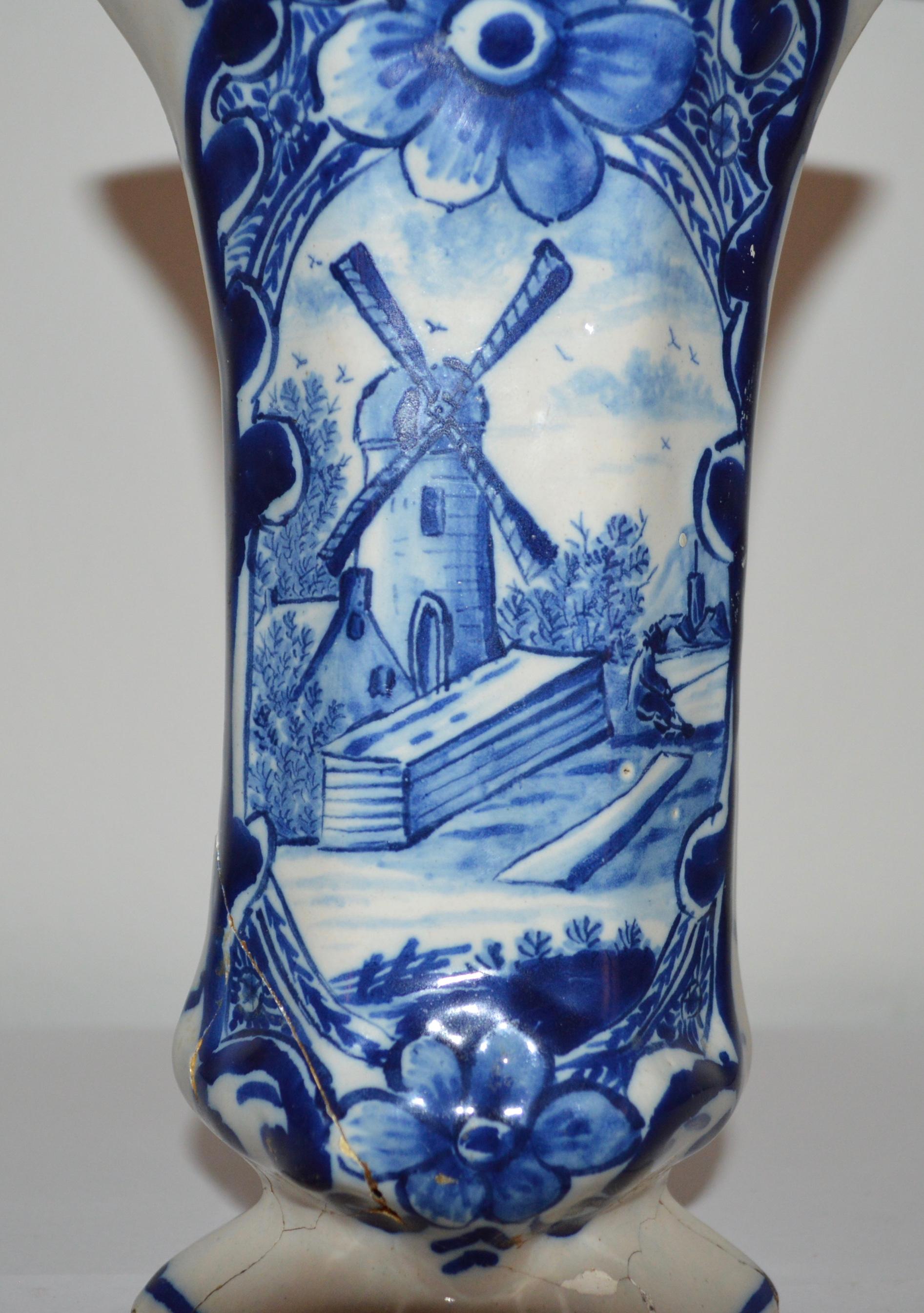 Hand-Crafted 18th Century Delft Trumpet Shaped Vase