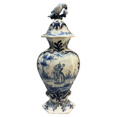 18th Century Delft Vase With Cover