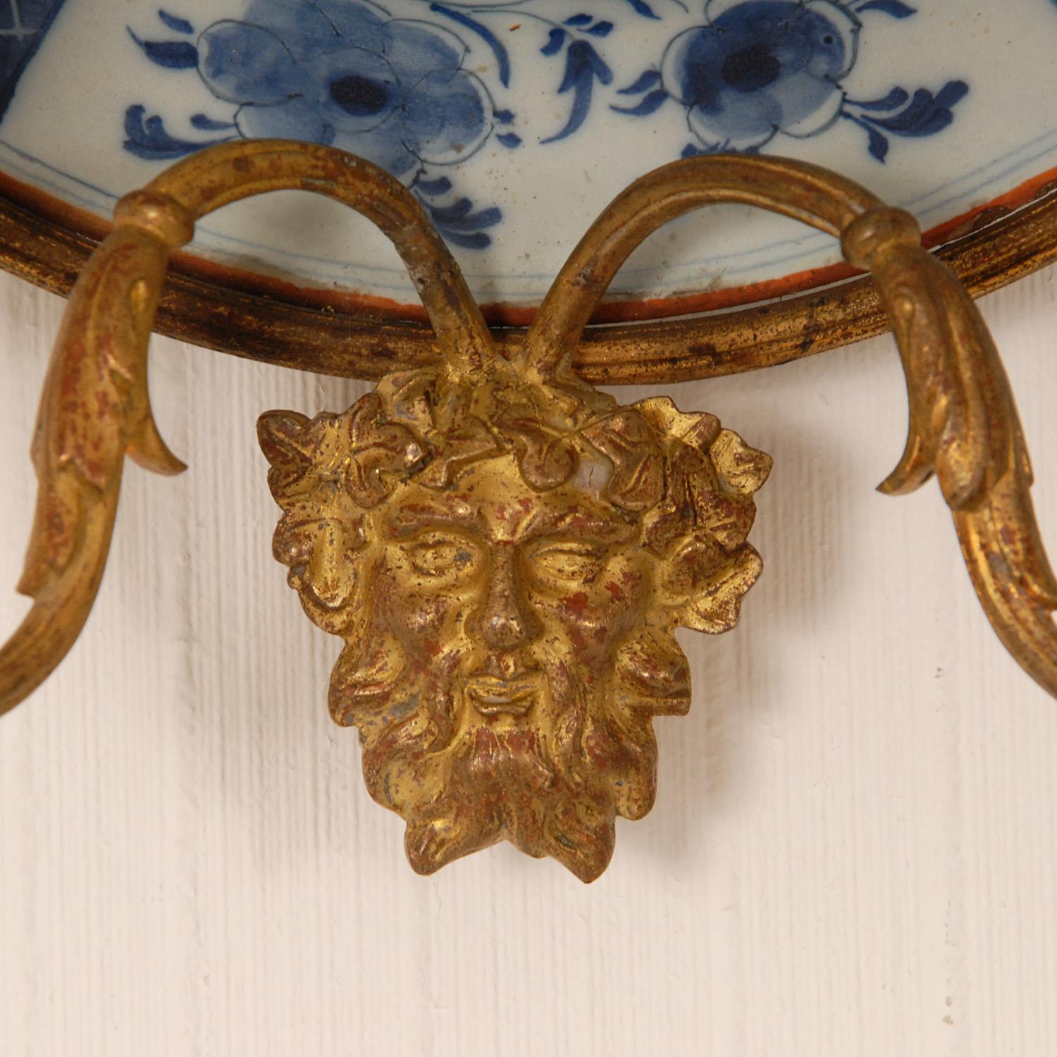 18th Century Delft Wall Sconces Candelabra Chinoiserie Kangxi Style a pair For Sale 2