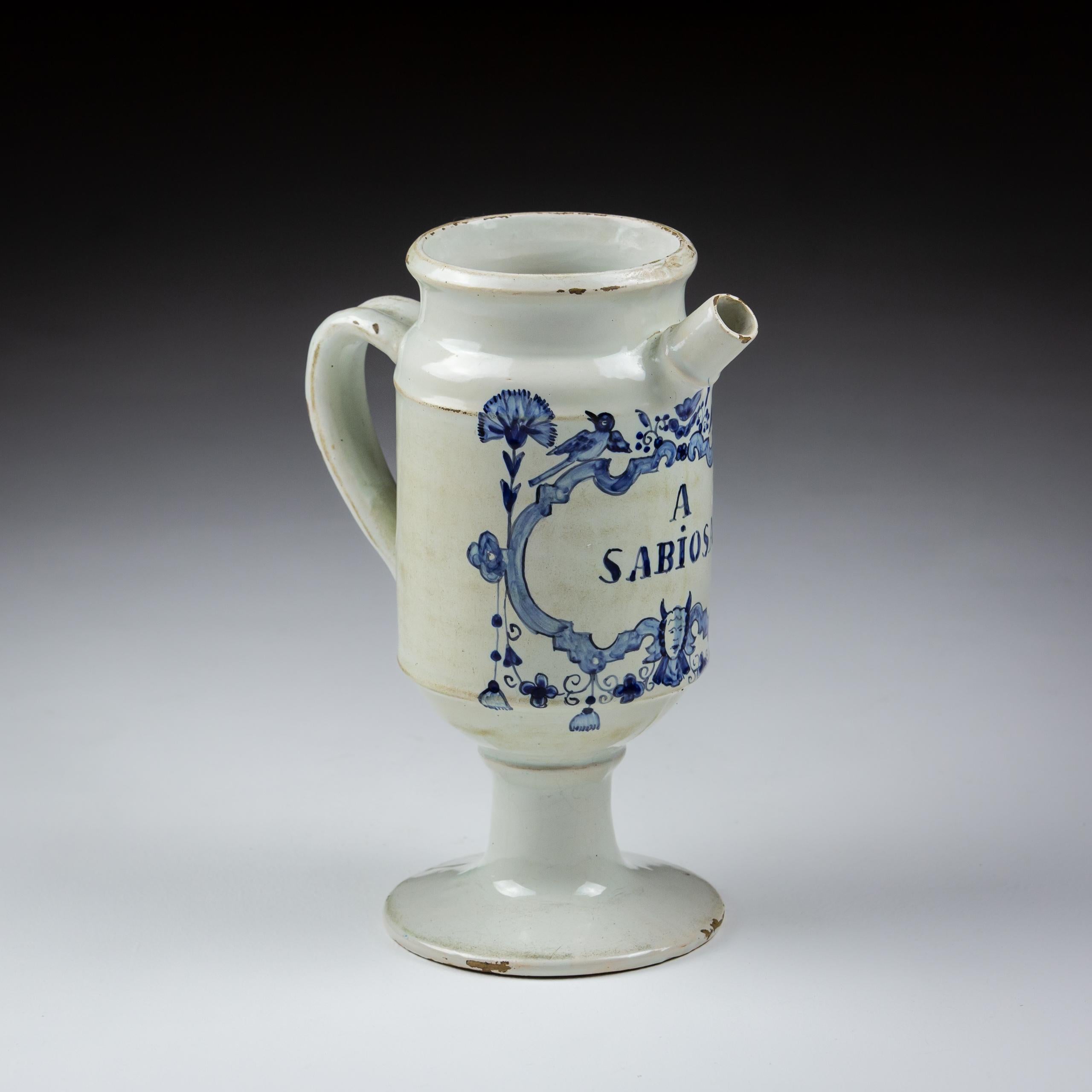 Delfter JAR oder Albarello aus dem 18. Jahrhundert für A Sabiosa (Nassdroge) (Niederländisch) im Angebot