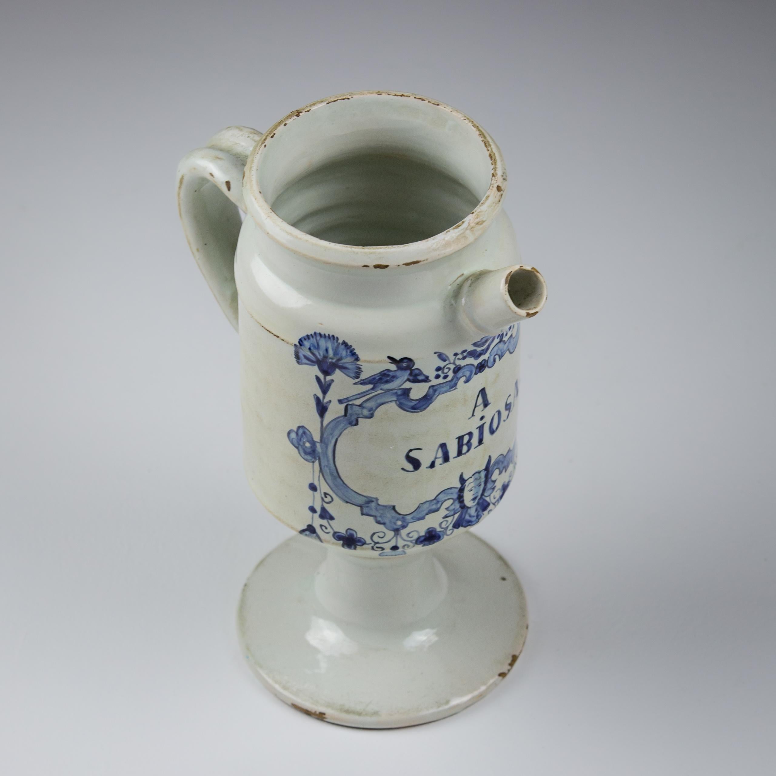 Delfter JAR oder Albarello aus dem 18. Jahrhundert für A Sabiosa (Nassdroge) im Zustand „Gut“ im Angebot in Pease pottage, West Sussex