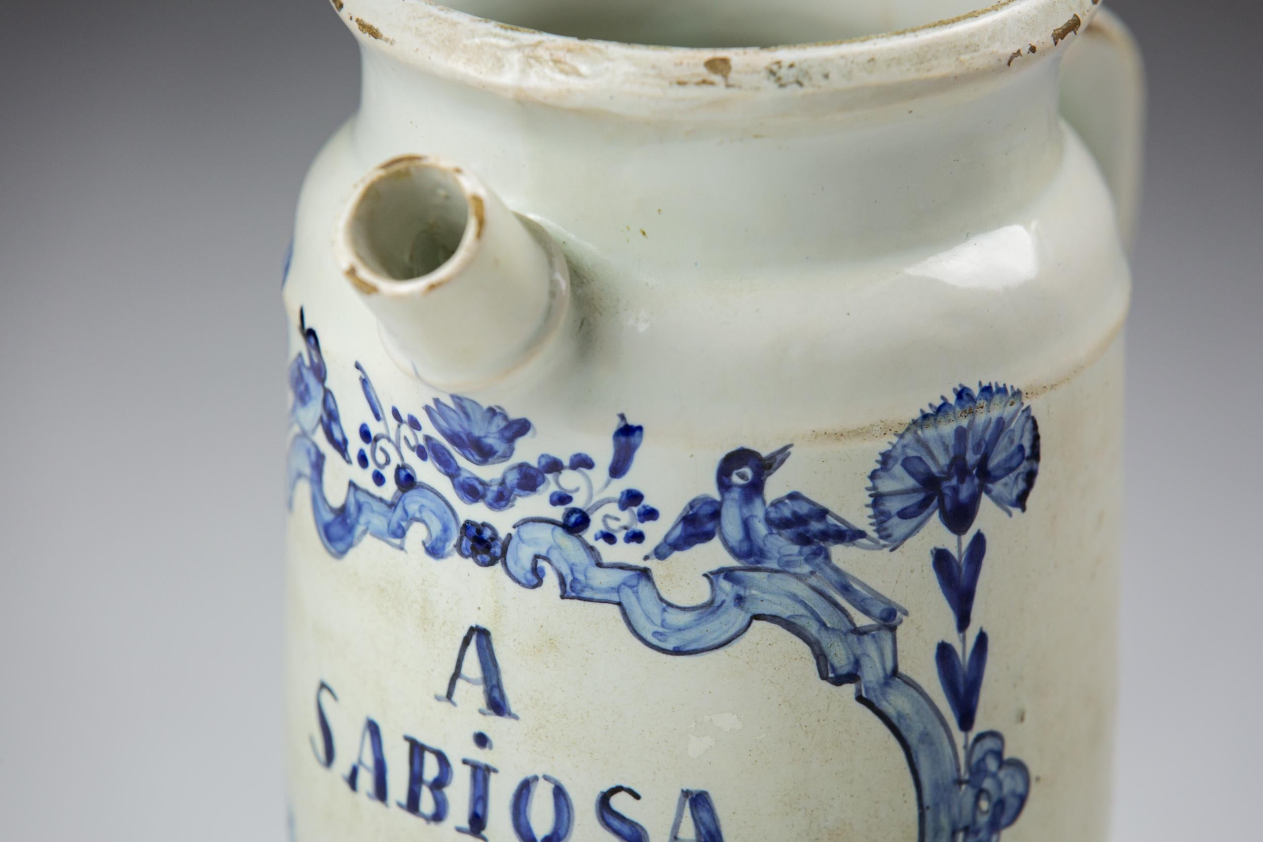 18th Century Delft Wet Drug Jar or Albarello for A Sabiosa For Sale 1