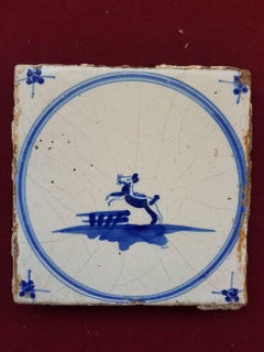 18th Century Delfts Blue Tile with a Jumping Animal