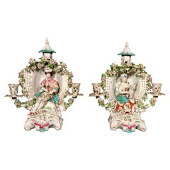 18th-century Derby Porcelain Arbor Musician Candelabra- Bagpipes and Mandolin