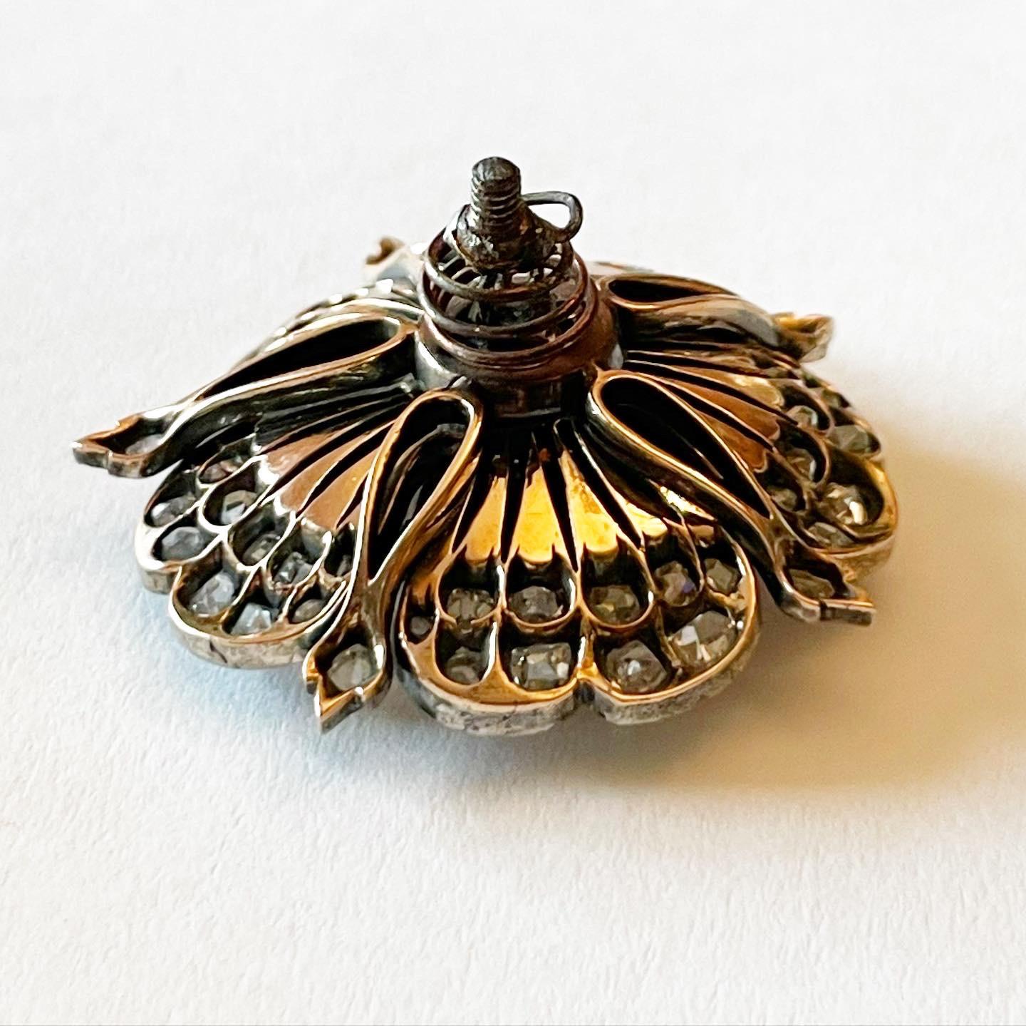 19th Century, Diamonds, 18k Yellow Gold, Silver Tremblant Spray Flowers Brooch In Good Condition In Pamplona, Navarra