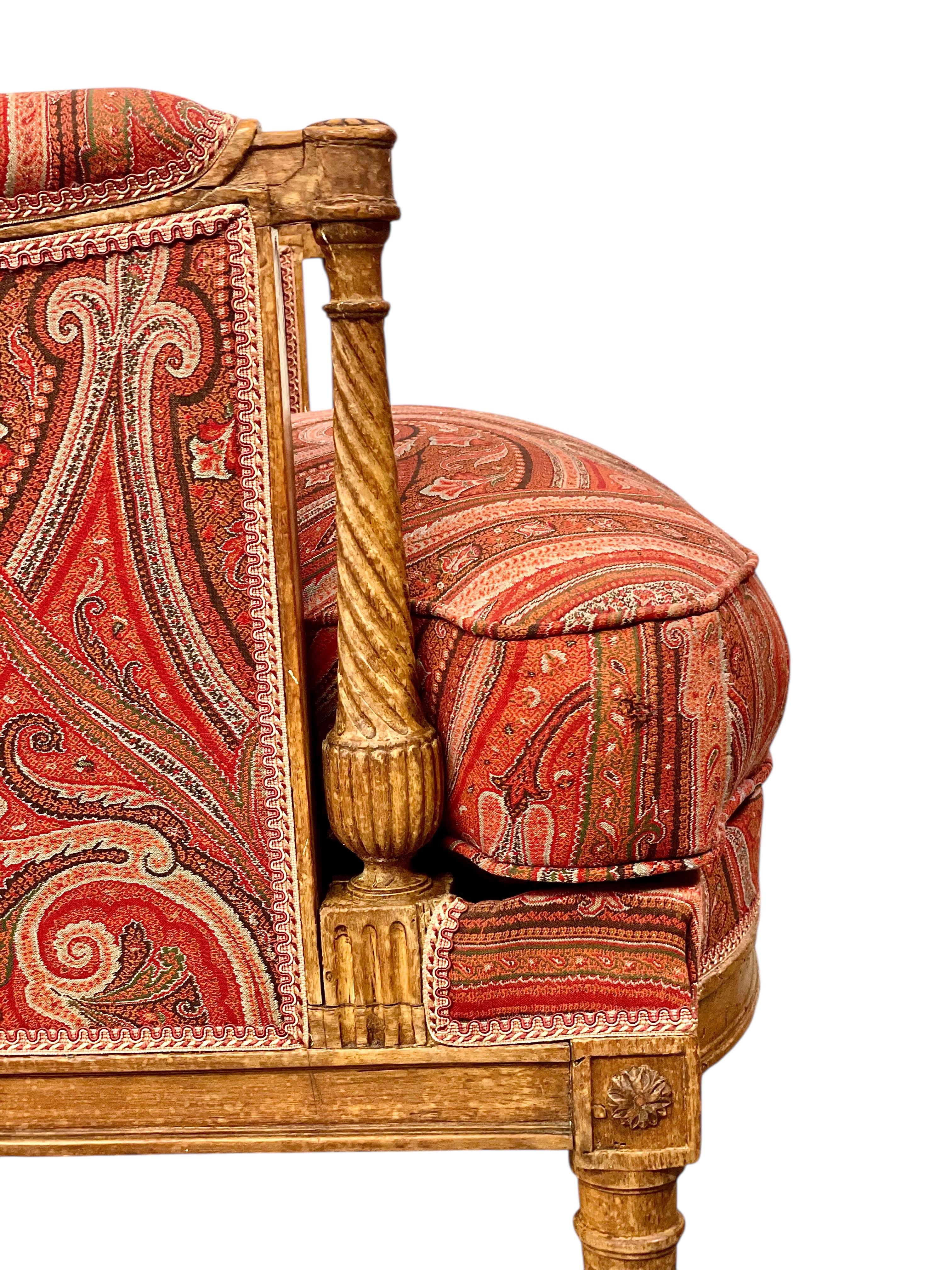 Silla Bergère Directoire del siglo XVIII con tapicería de Paisley en venta 3