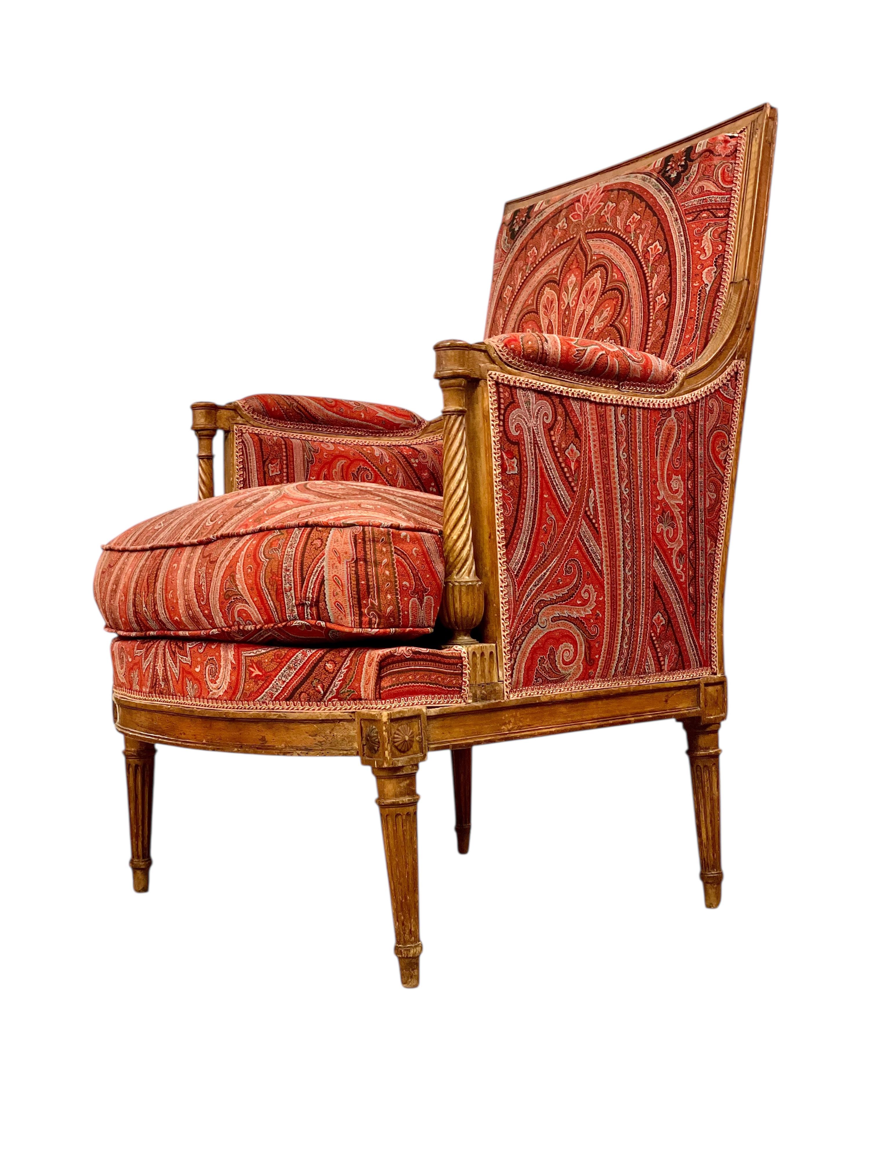Silla Bergère Directoire del siglo XVIII con tapicería de Paisley en venta 5