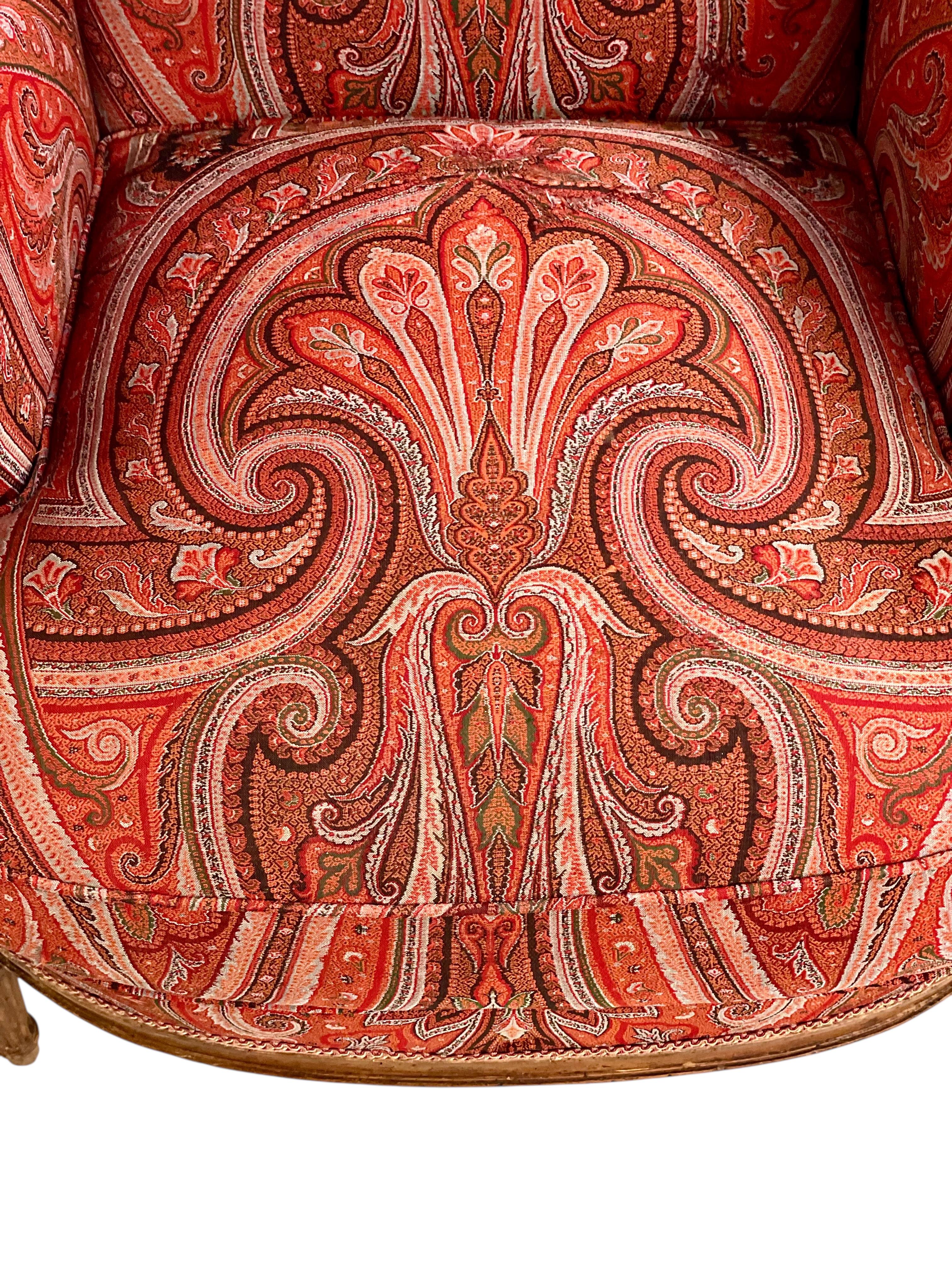 Silla Bergère Directoire del siglo XVIII con tapicería de Paisley en venta 6