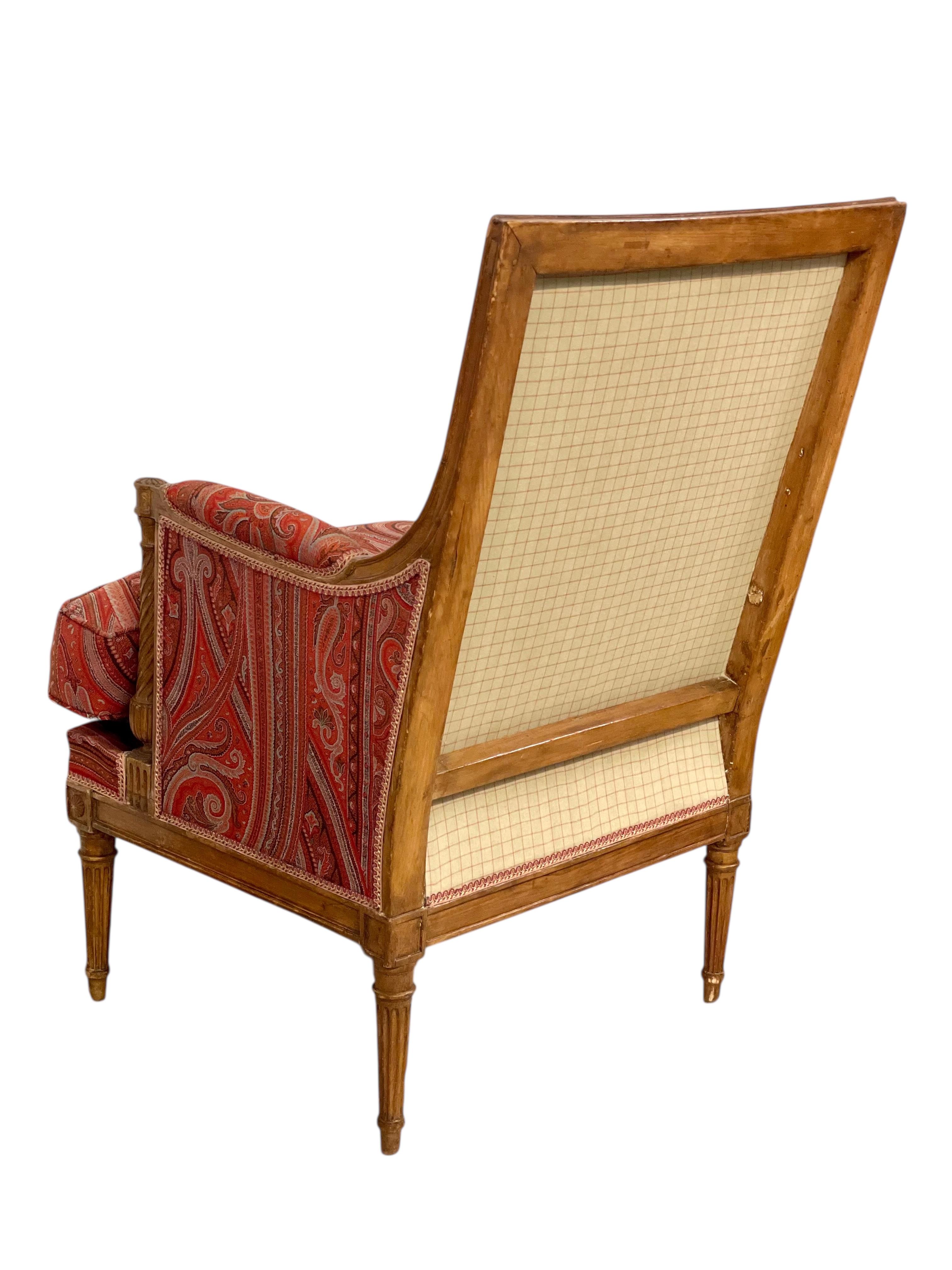 Silla Bergère Directoire del siglo XVIII con tapicería de Paisley en venta 12